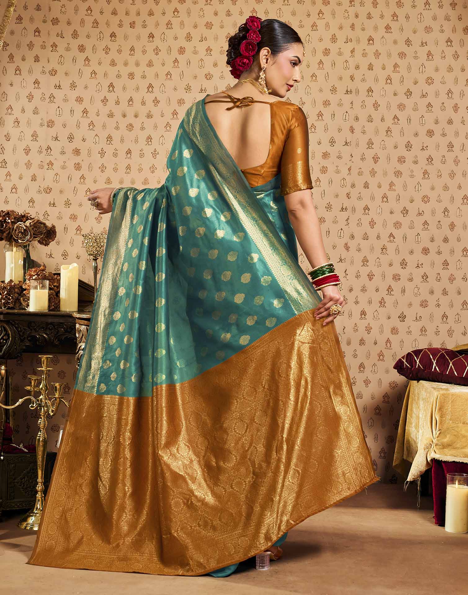 Rama Blue Silk Woven Banarasi Saree
