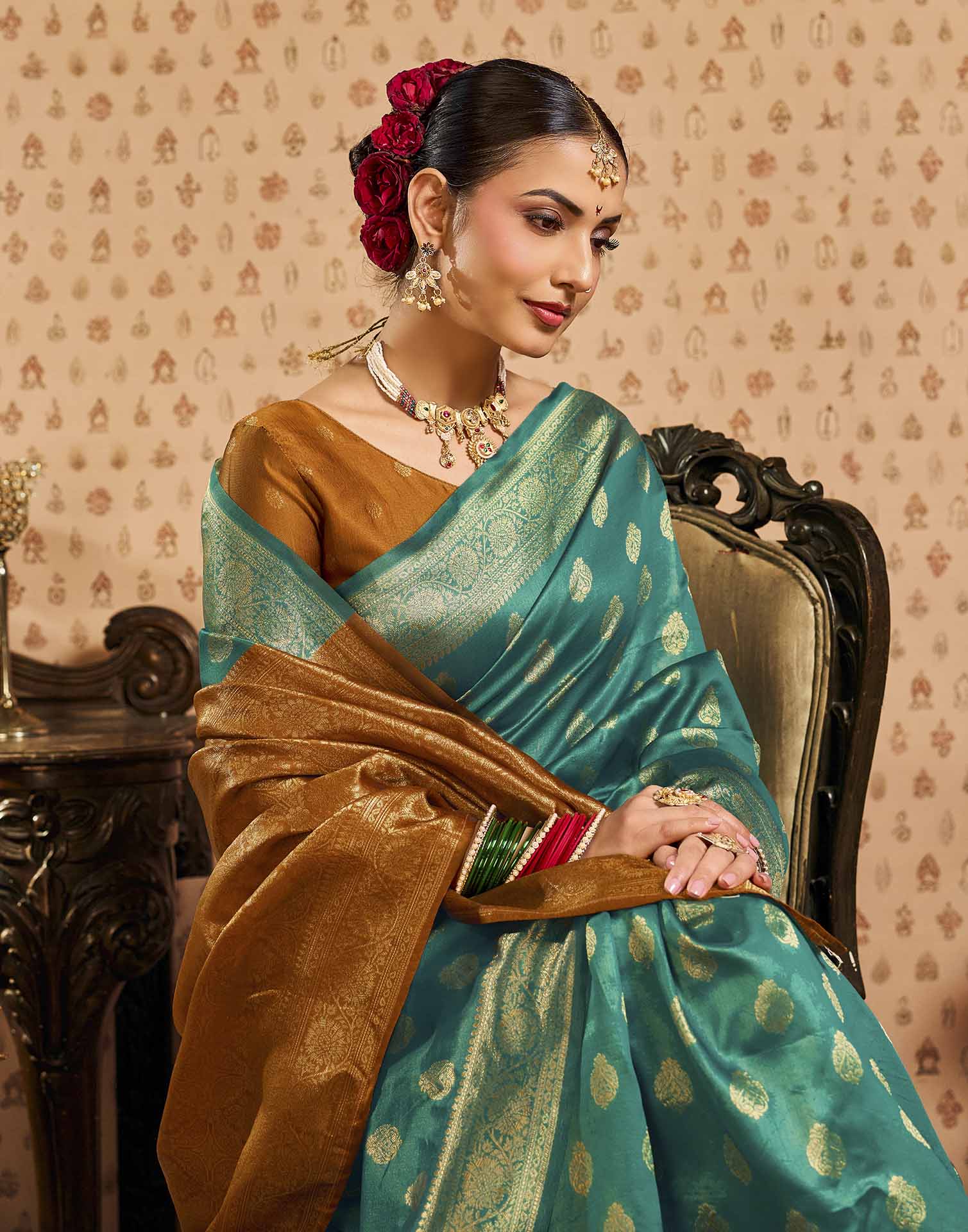 Rama Blue Silk Woven Banarasi Saree