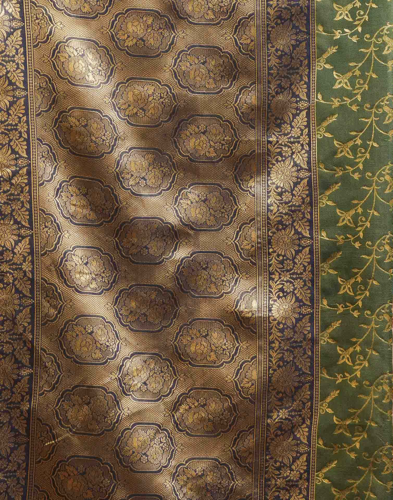 Green,Blue Silk Woven Banarasi Saree