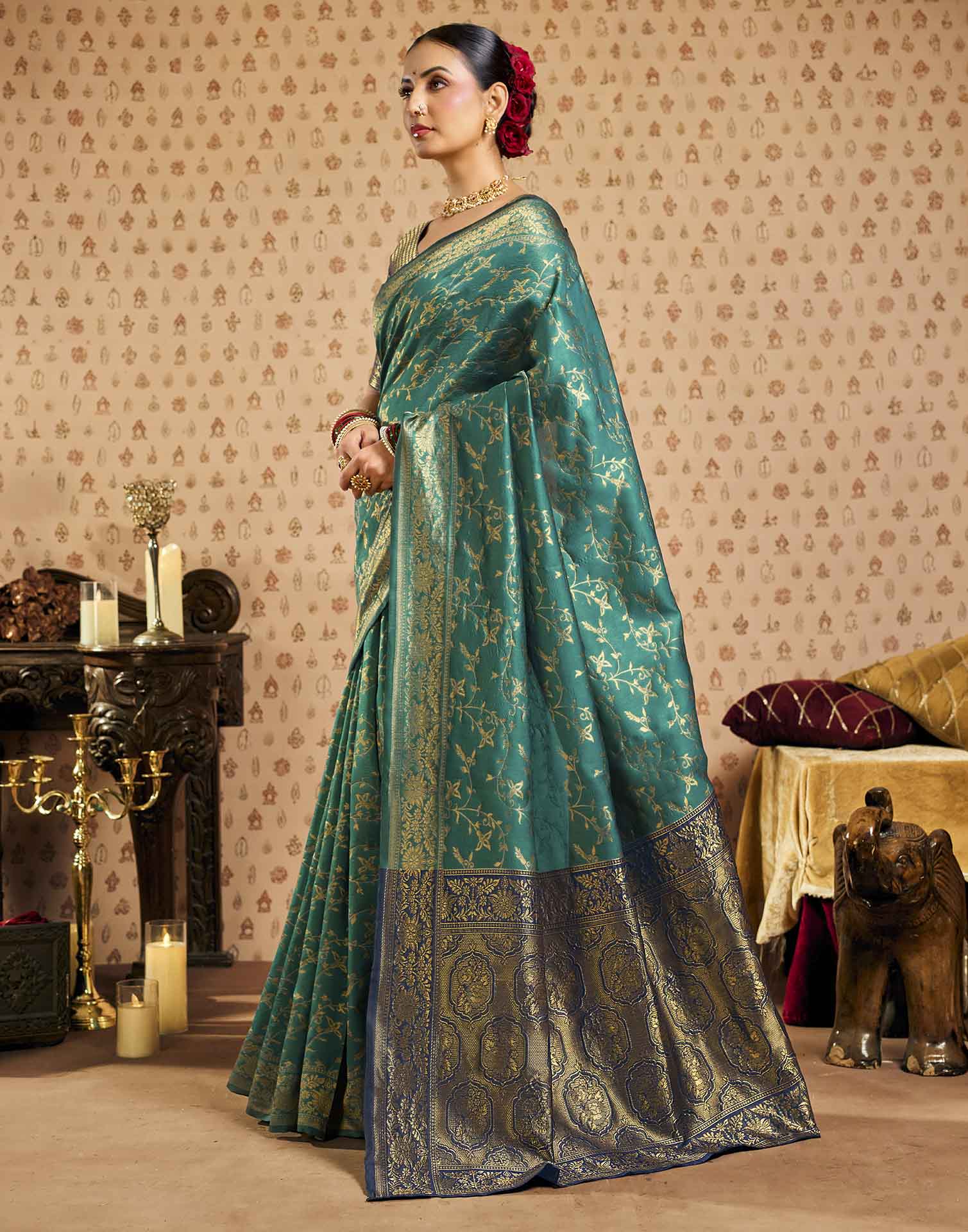 Sku Blue,Blue Silk Woven Banarasi Saree