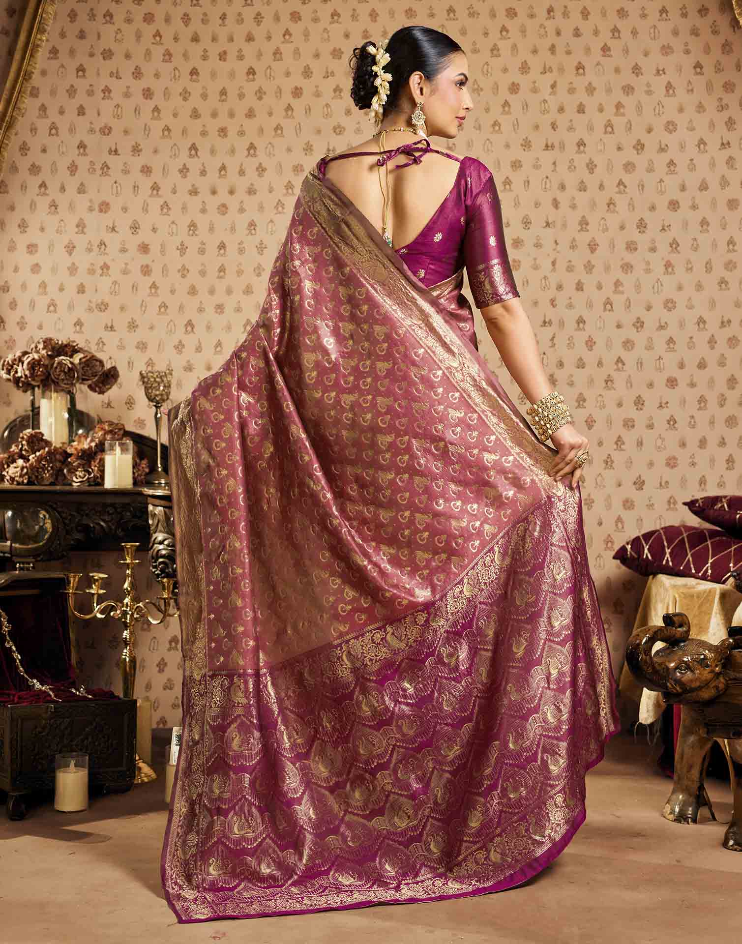Light Pink Silk Woven Paithani Saree