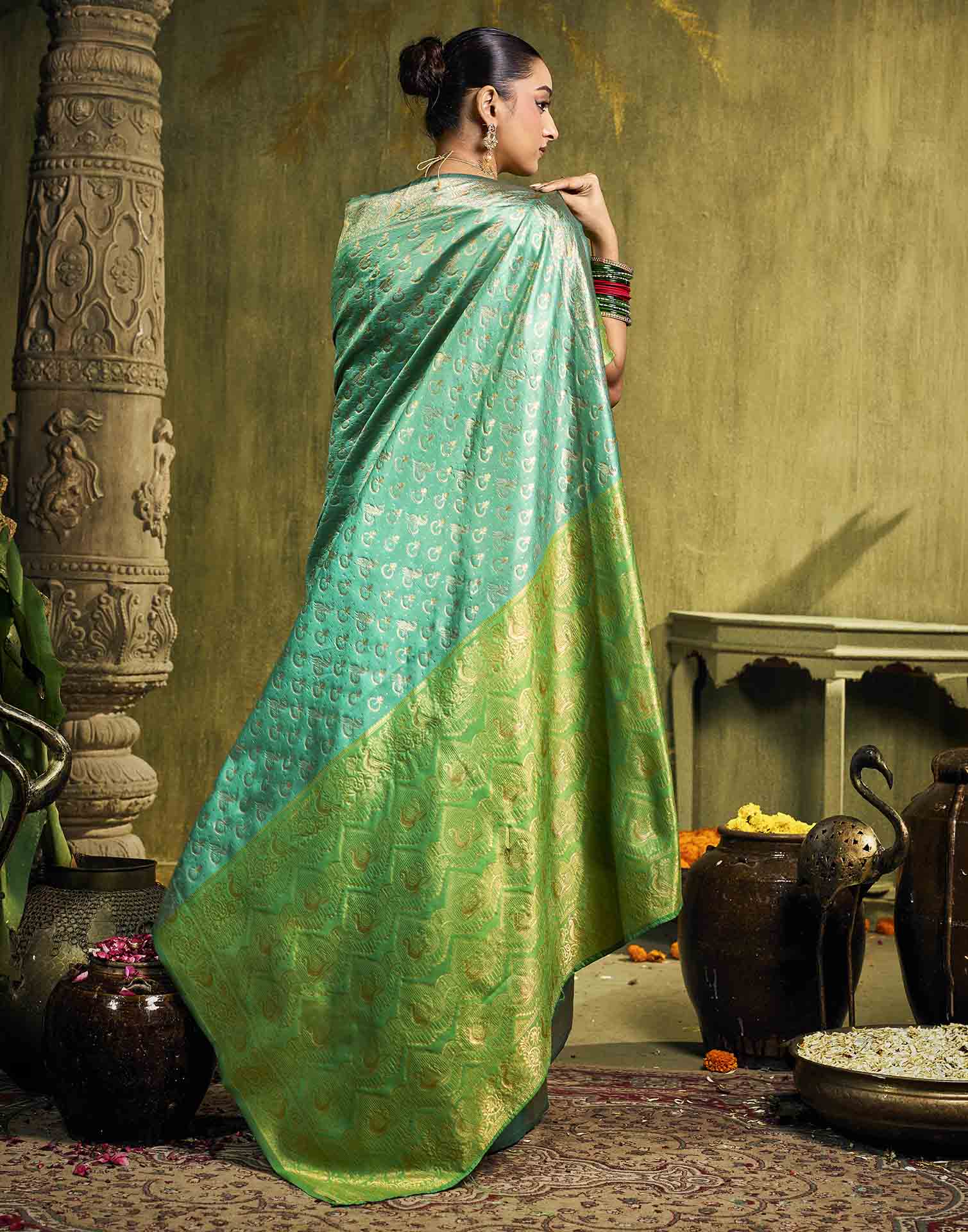 Turqouise Silk Woven Paithani Saree