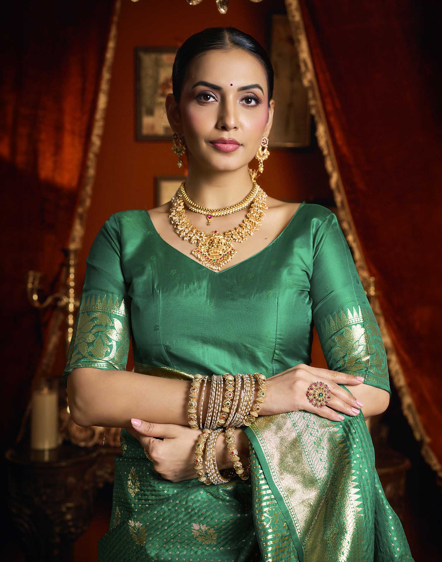Green Silk Woven Banarasi Saree