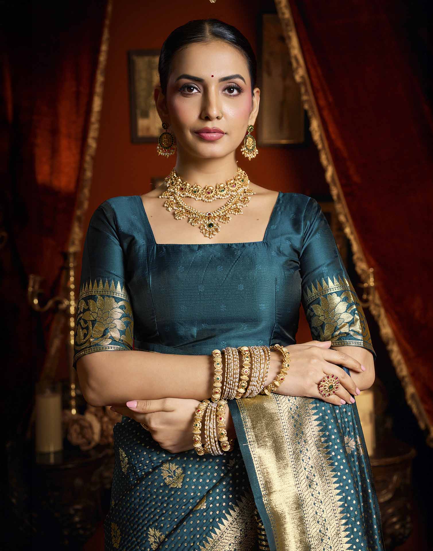 Dark Blue Silk Woven Banarasi Saree