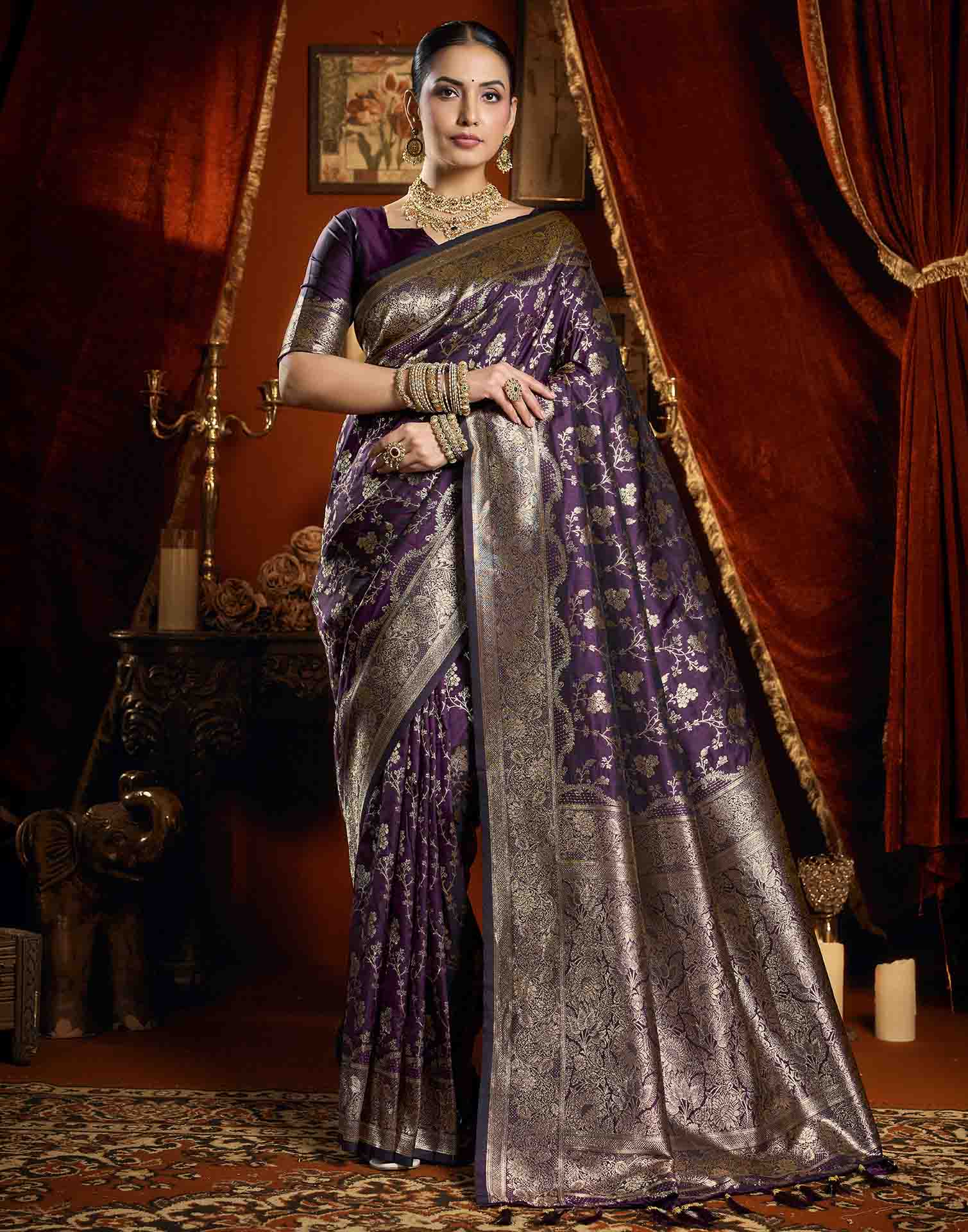 Purple Silk Woven Banarasi Saree