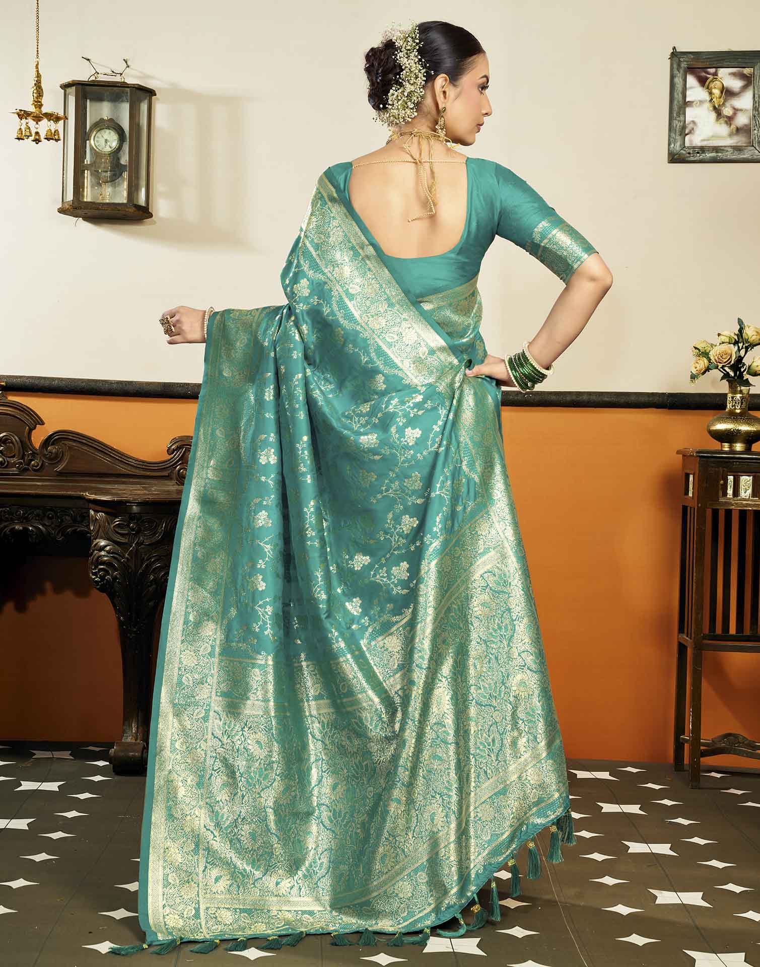 Sky Blue Silk Woven Banarasi Saree