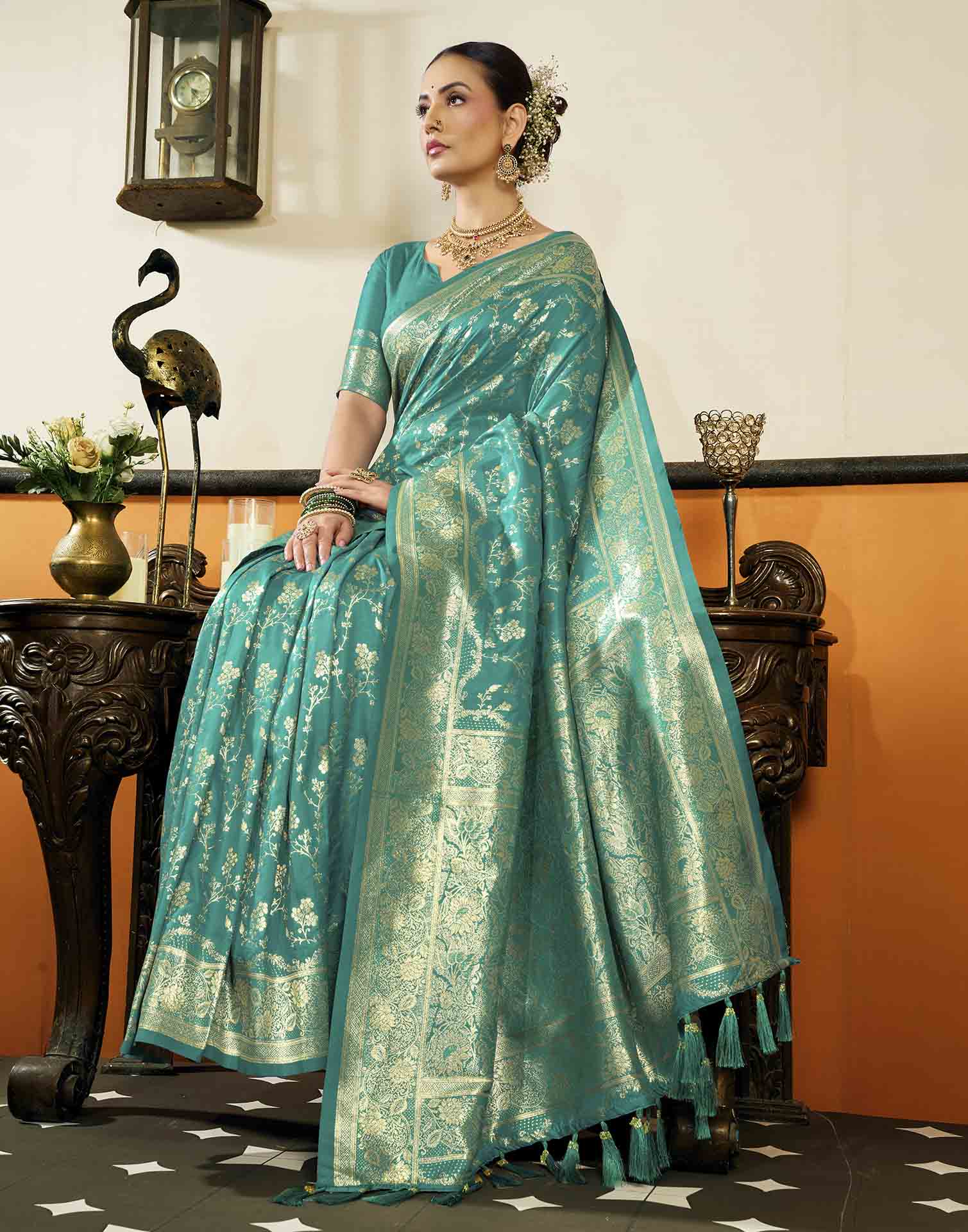 Sky Blue Silk Woven Banarasi Saree