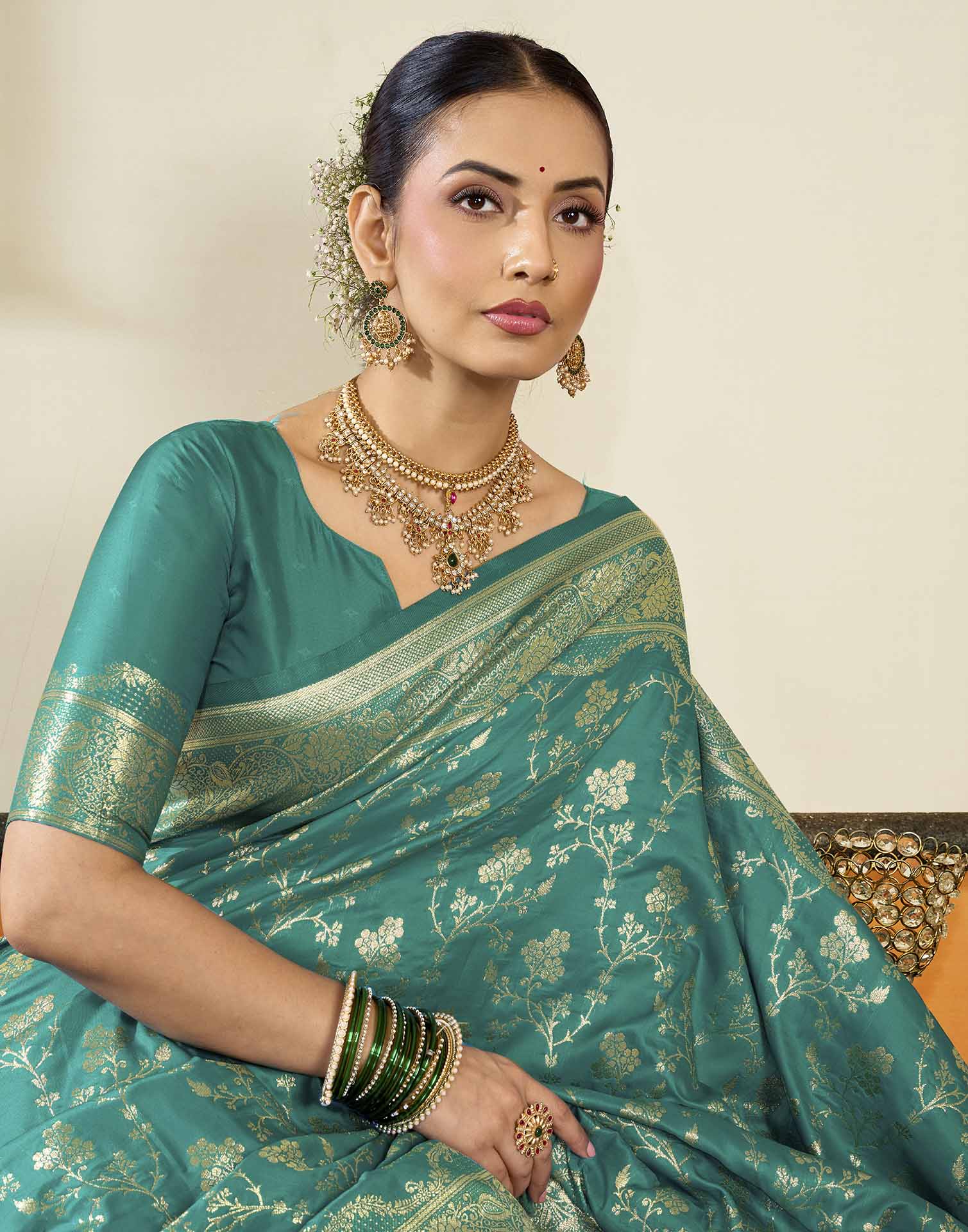 Sky Blue Silk Woven Banarasi Saree