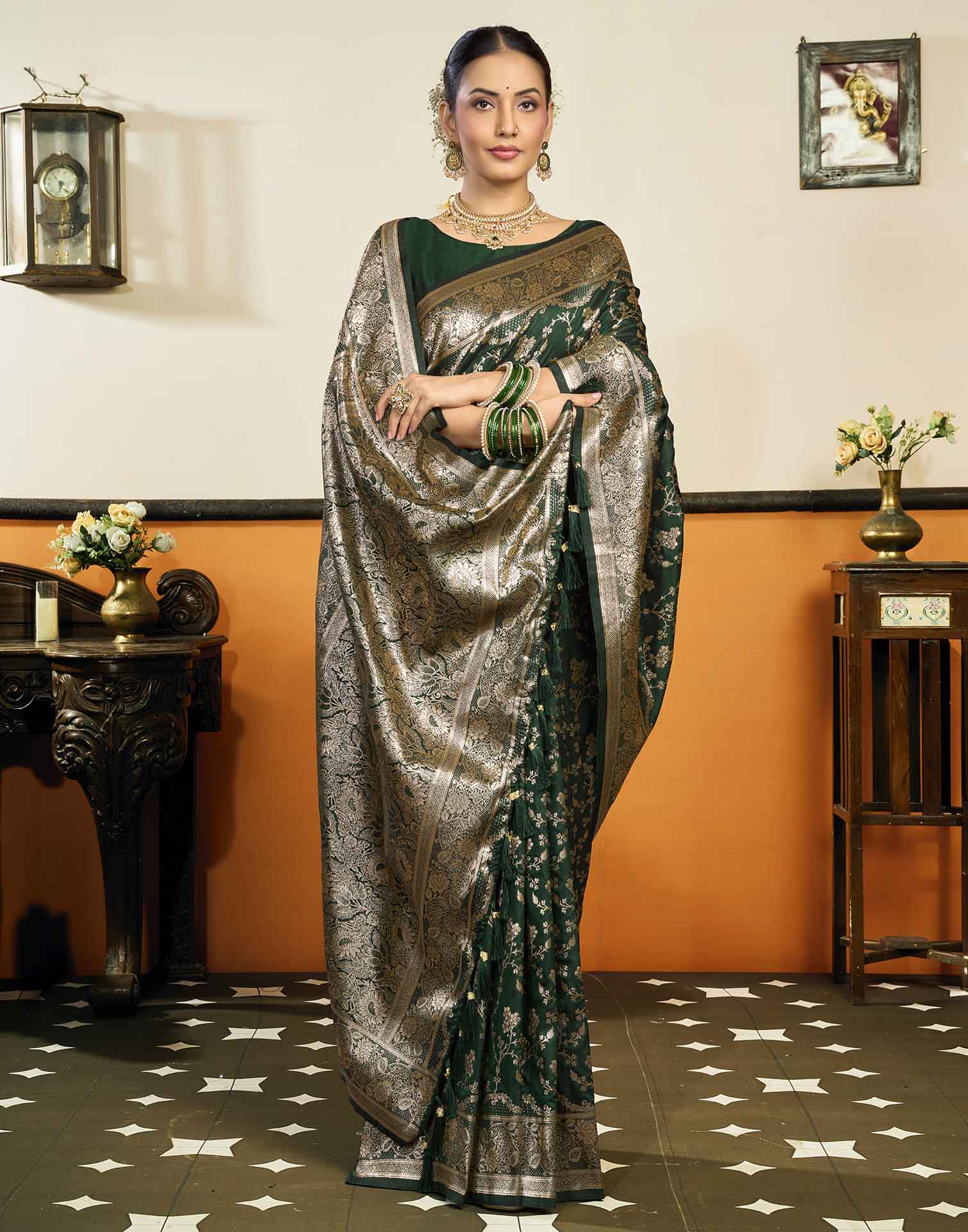 Dark Blue Silk Woven Banarasi Saree