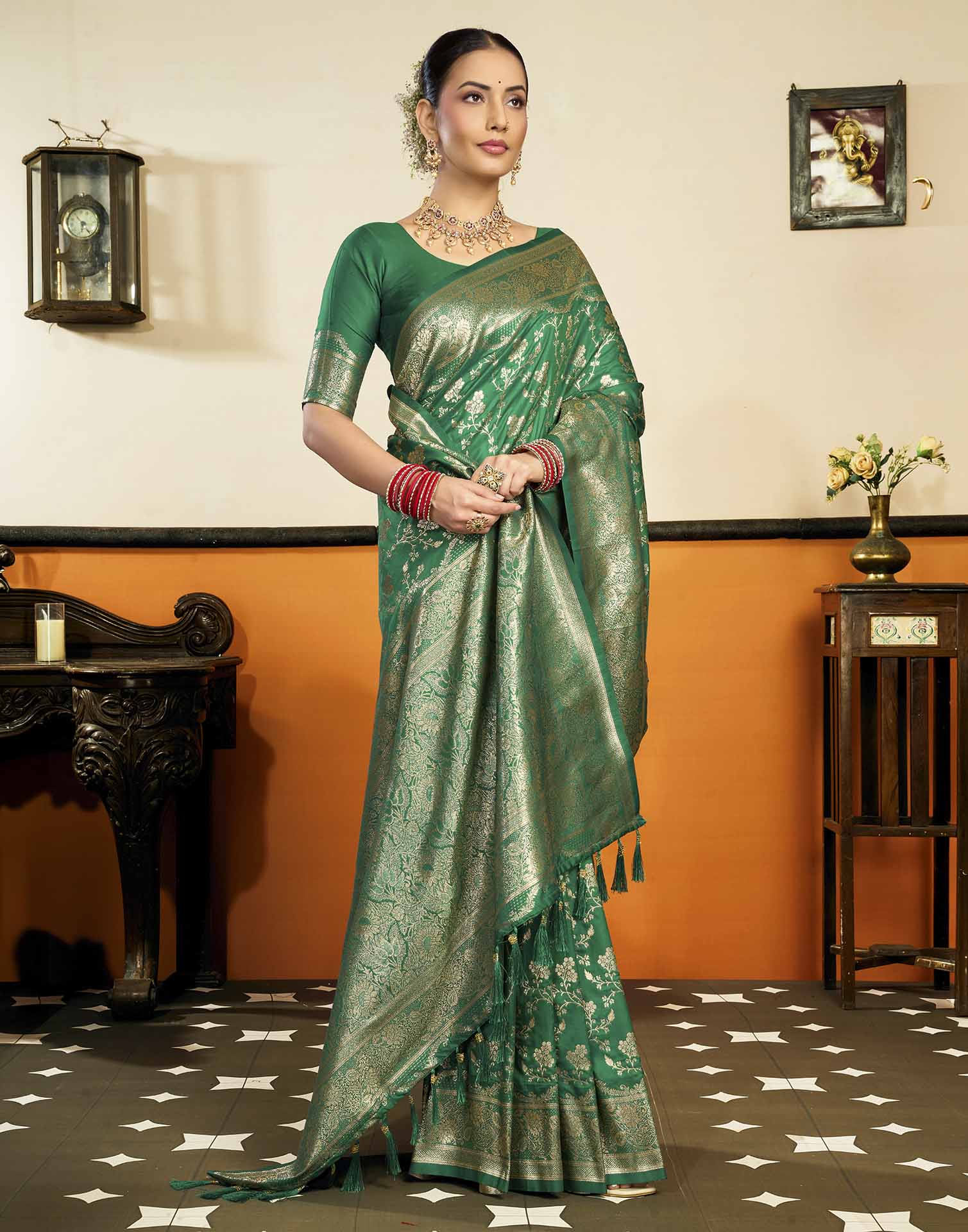 Turqouise Silk Woven Banarasi Saree
