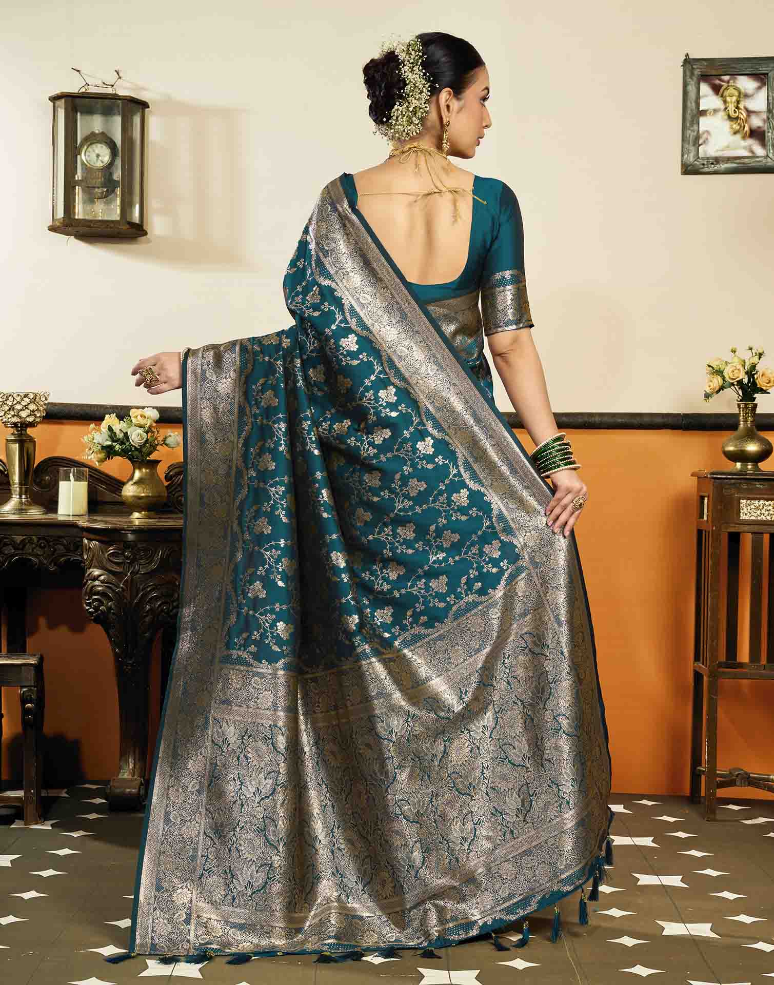 Dark Blue Silk Woven Banarasi Saree