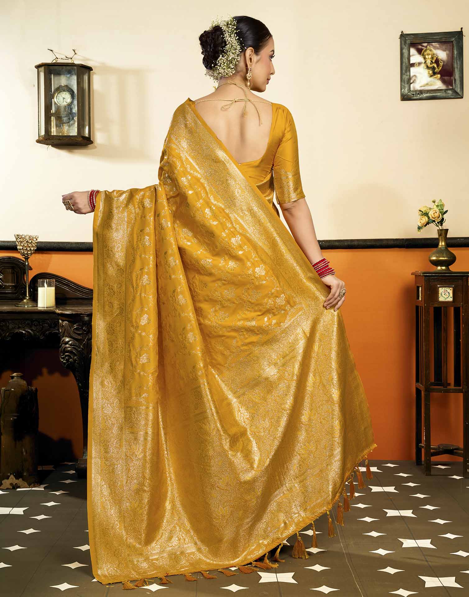 Yellow Silk Woven Banarasi Saree