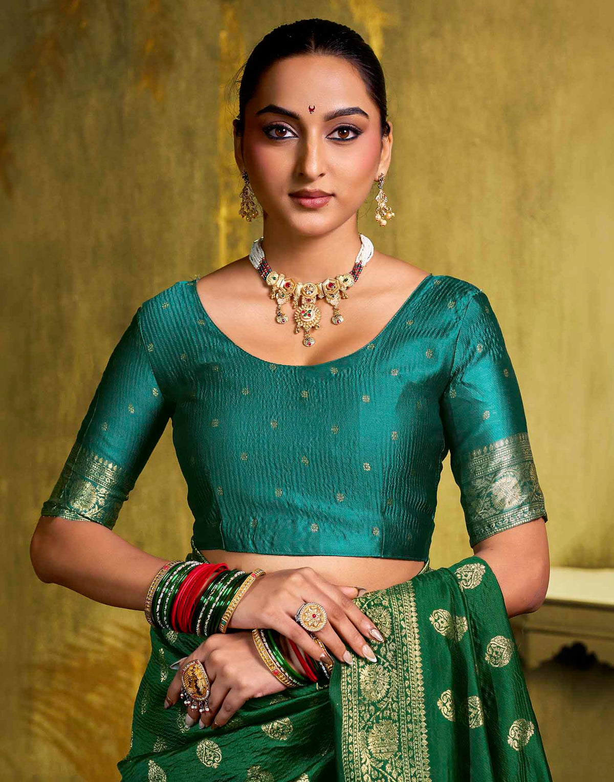 Dark Green Silk Woven Banarasi Saree