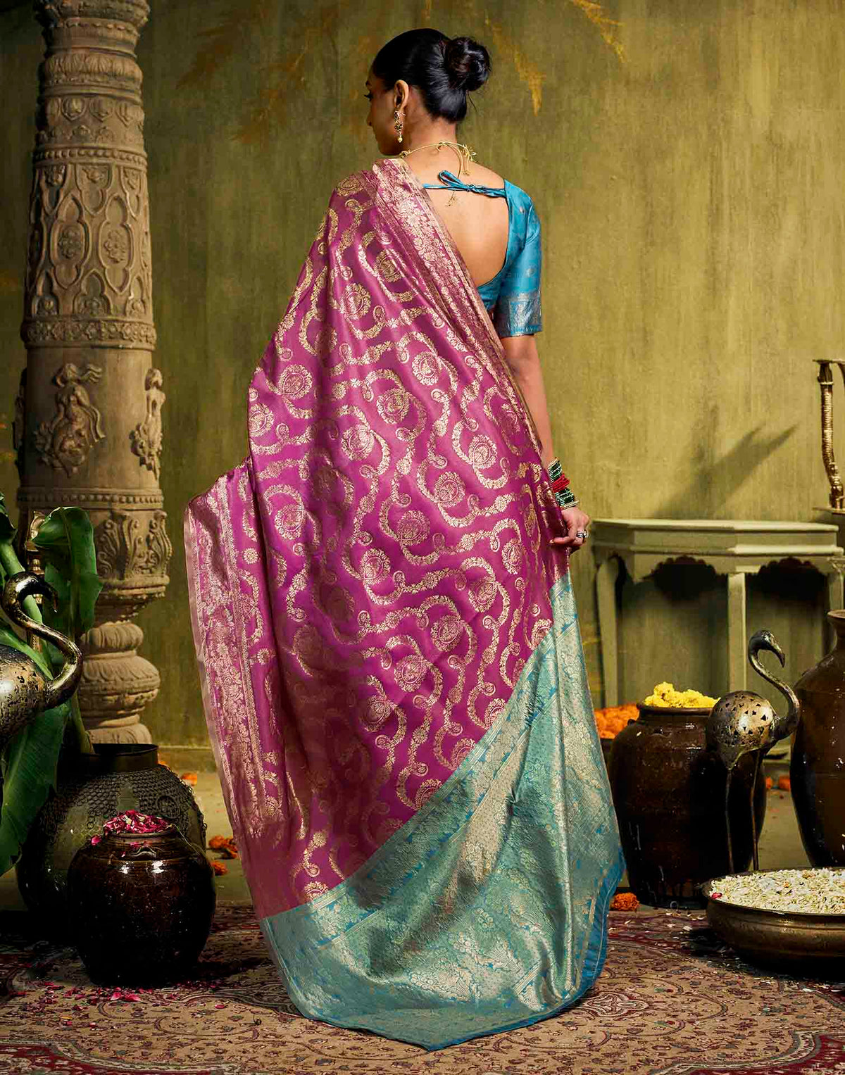 Pink Silk Woven Banarasi Saree