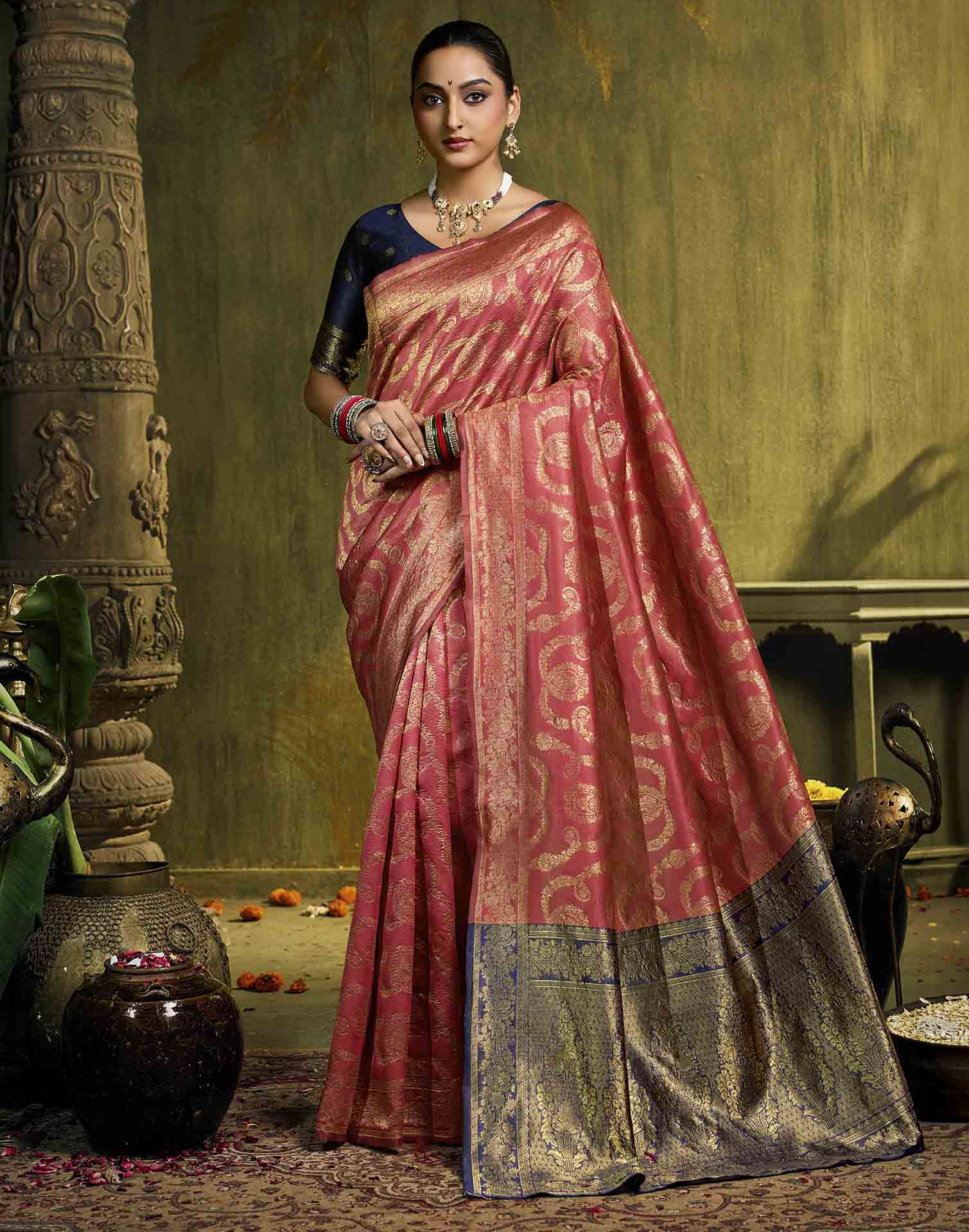 Orange Silk Woven Banarasi Saree