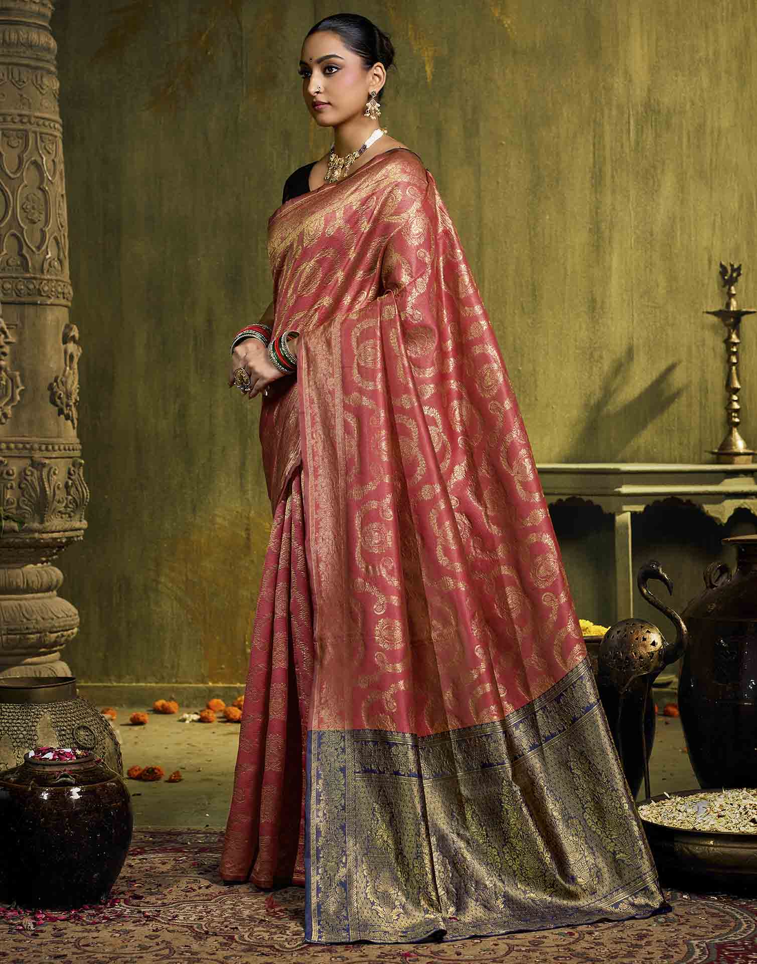 Orange Silk Woven Banarasi Saree
