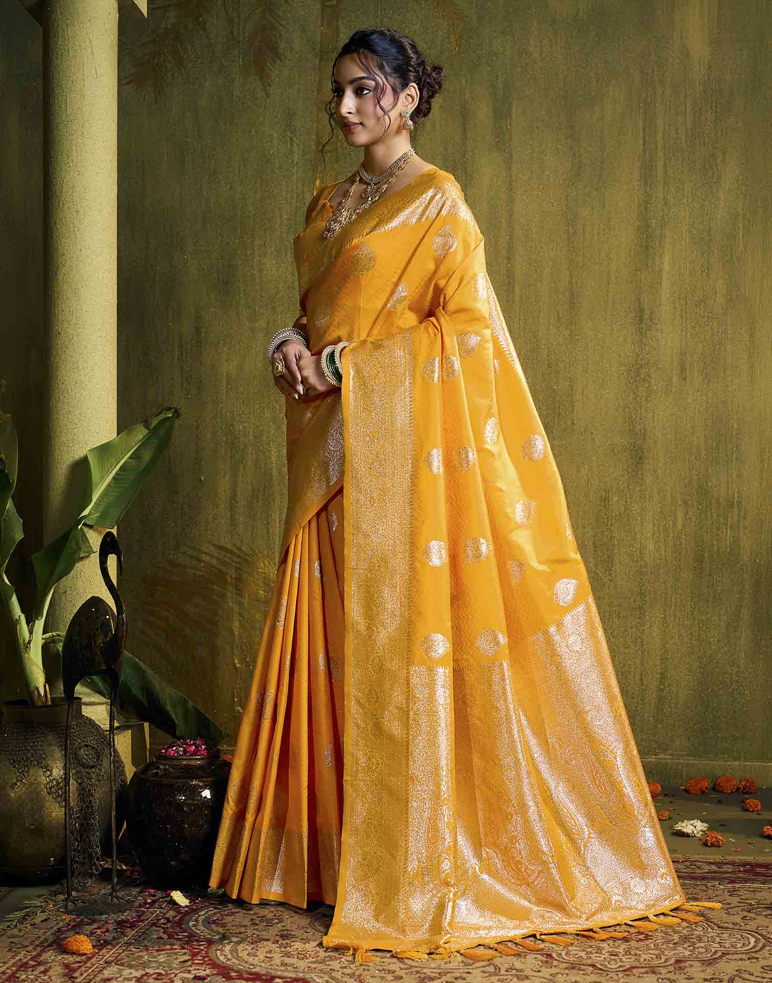 Yellow Silk Woven Banarasi Saree