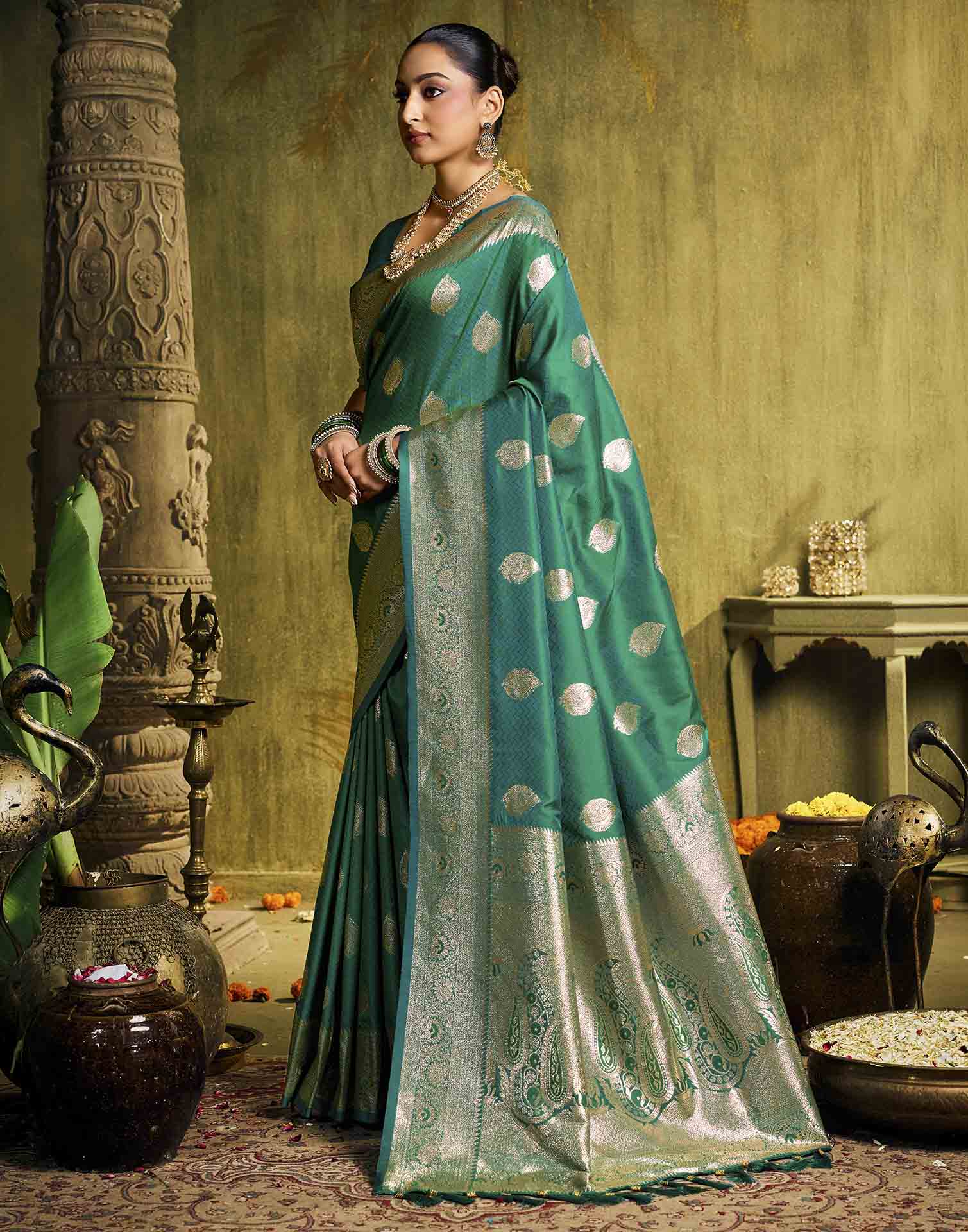 Turqouise Silk Woven Banarasi Saree