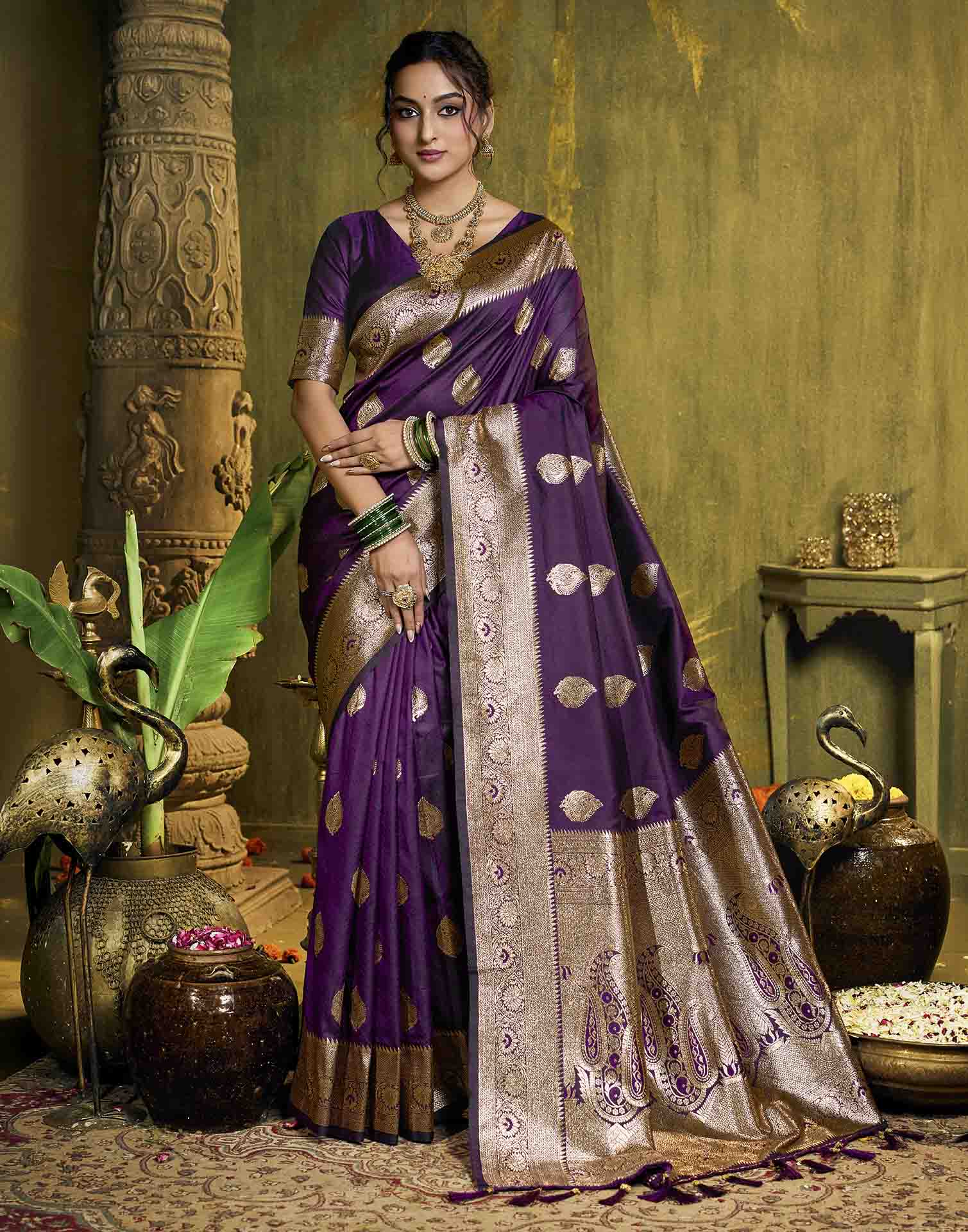 Purple Silk Woven Banarasi Saree