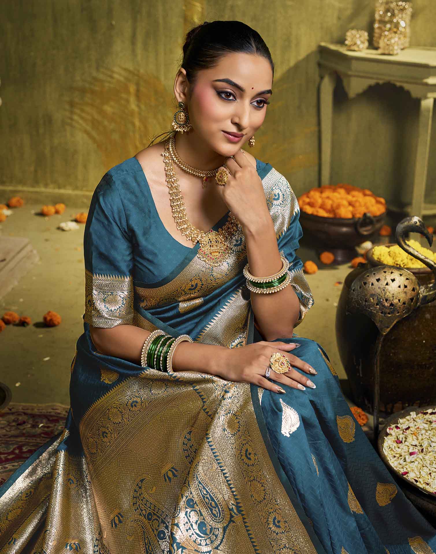 Dark Blue Silk Woven Banarasi Saree