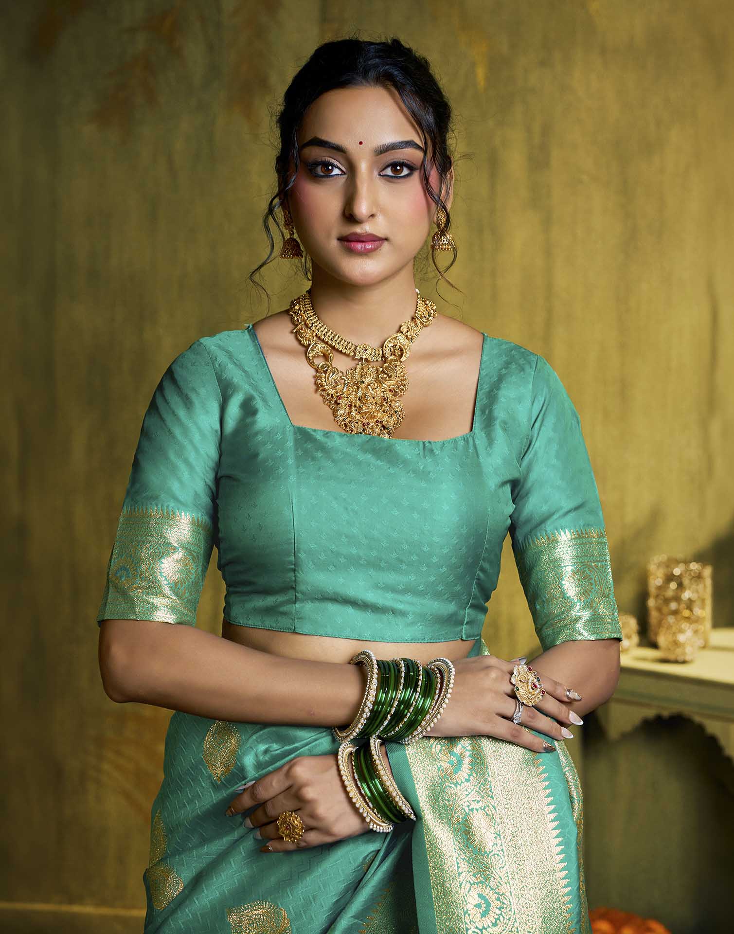 Rama Blue Silk Woven Banarasi Saree