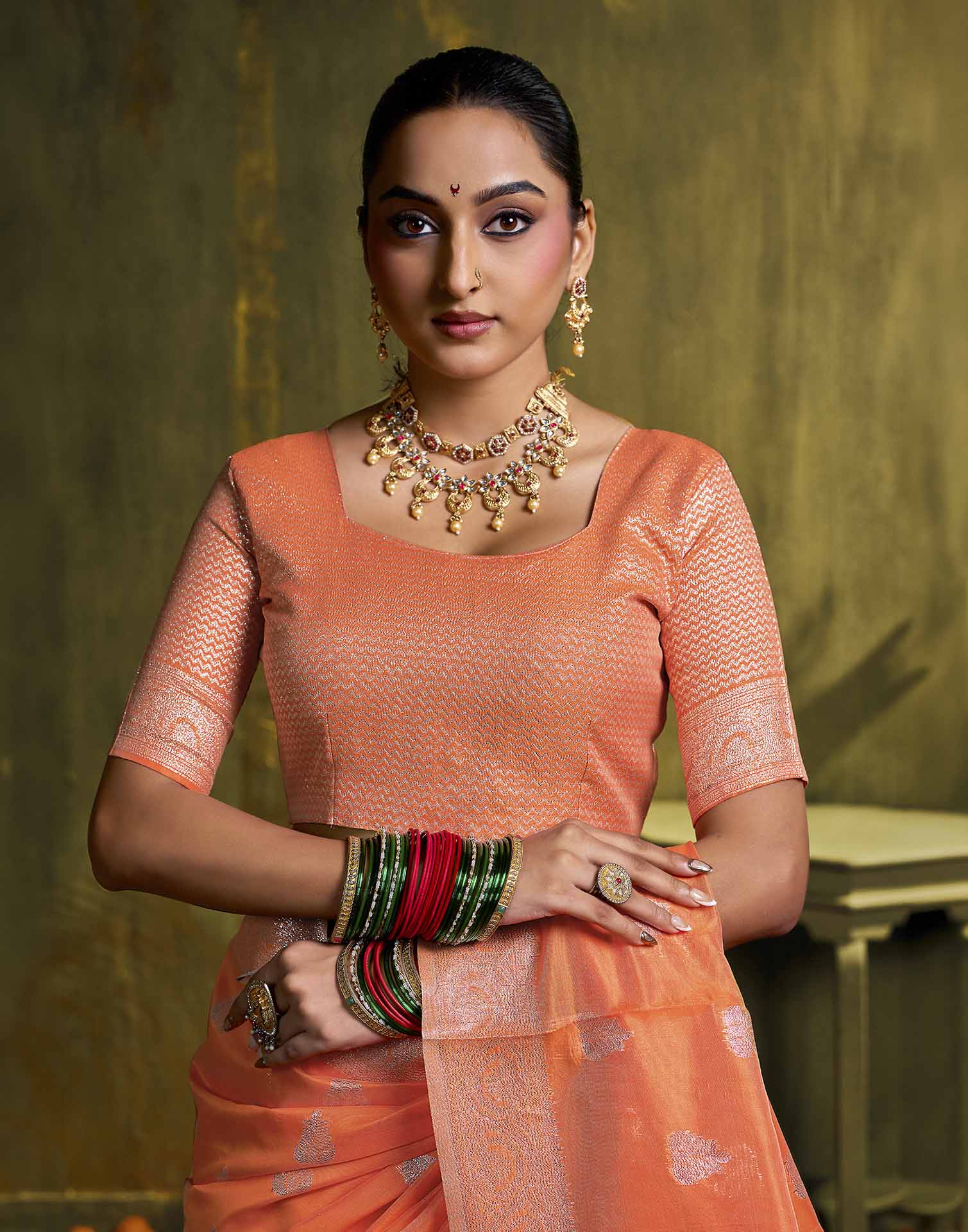 Orange Silk Woven Banarasi Saree