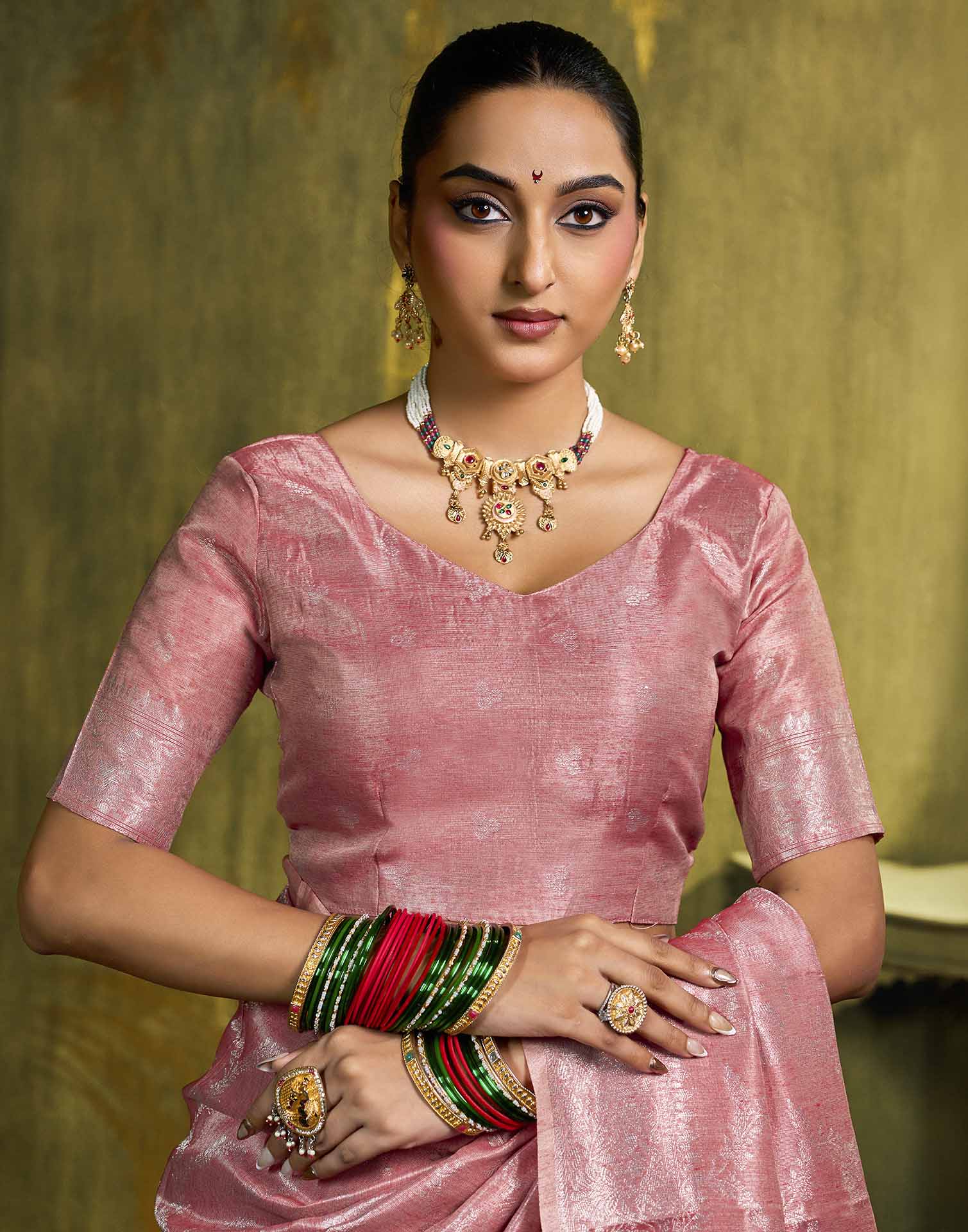 Dusty Rose Silk Woven Banarasi Saree