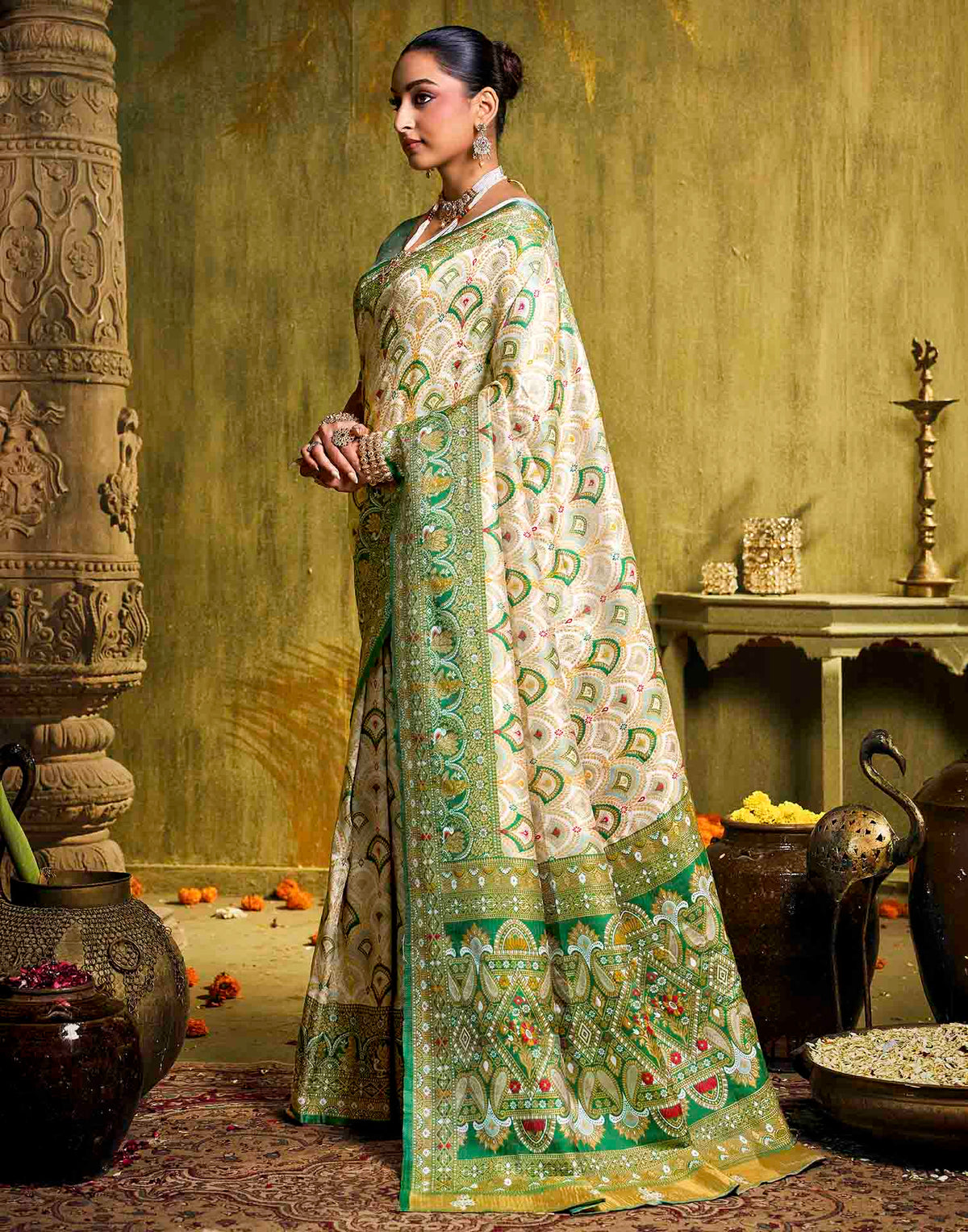 Off White Silk Woven Patola Saree