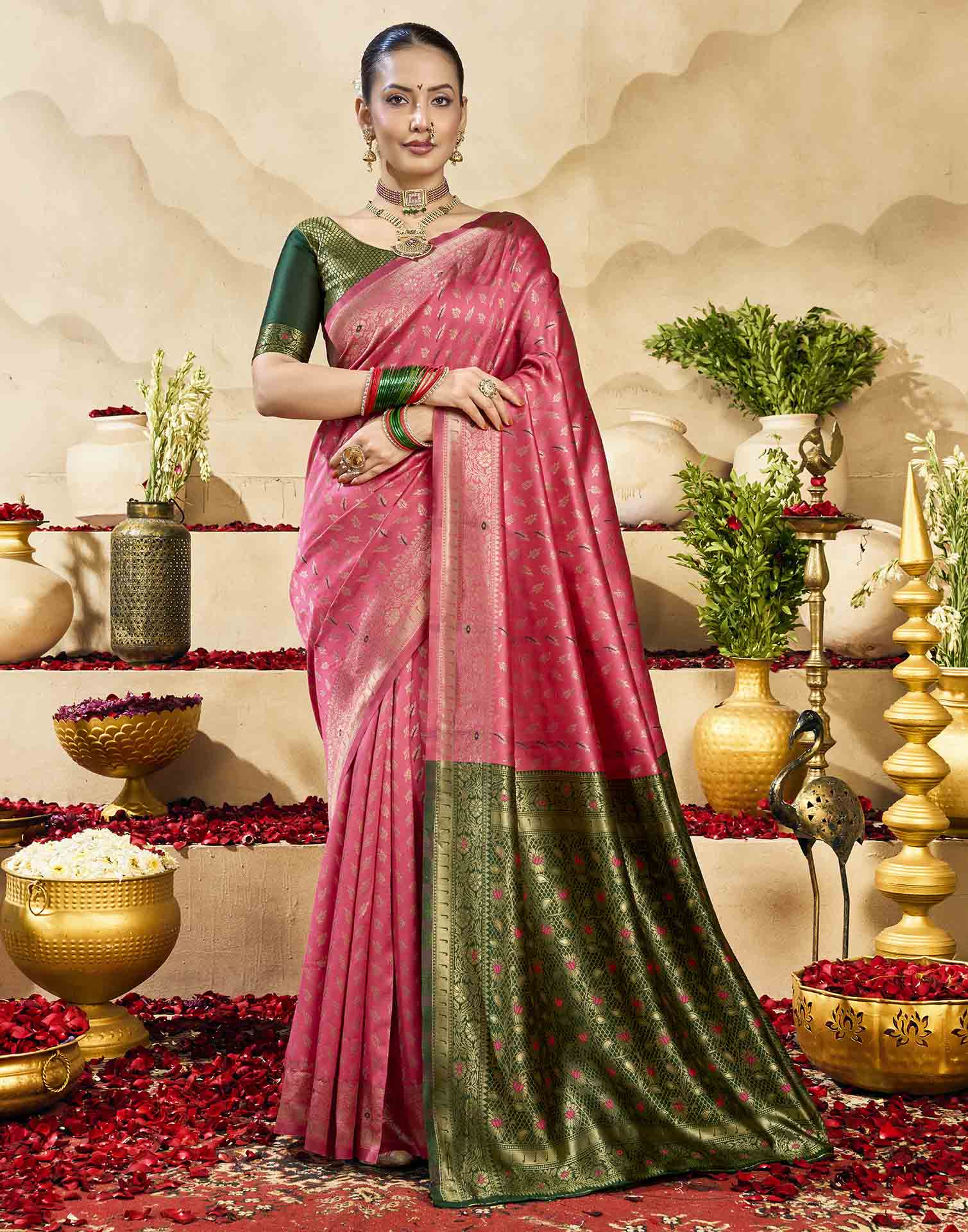 Pink Silk Woven Banarasi Saree