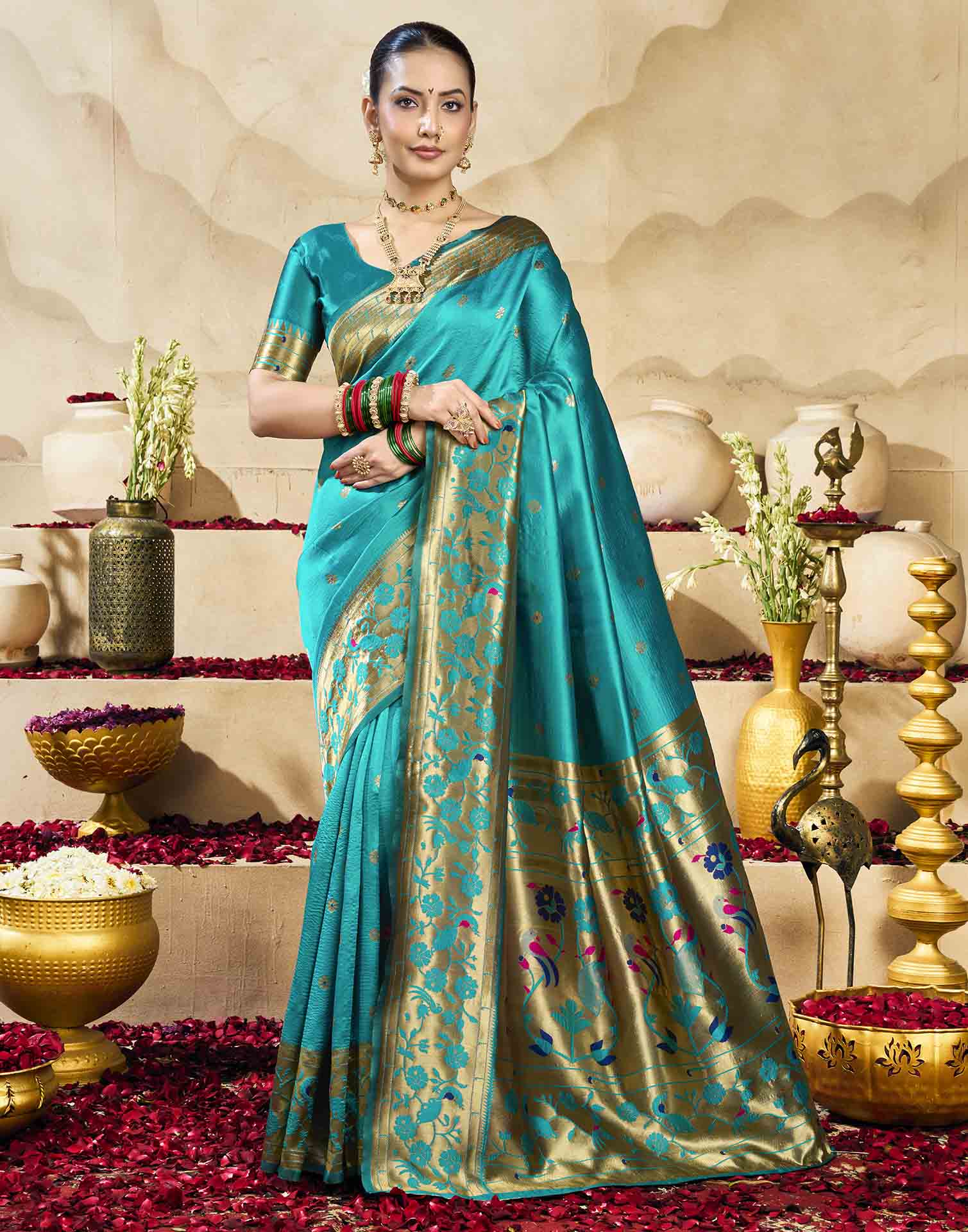 Sky Blue Silk Woven Paithani Saree