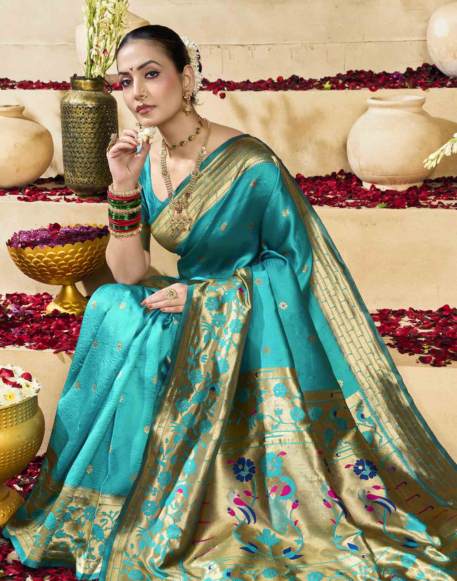 Sky Blue Silk Woven Paithani Saree