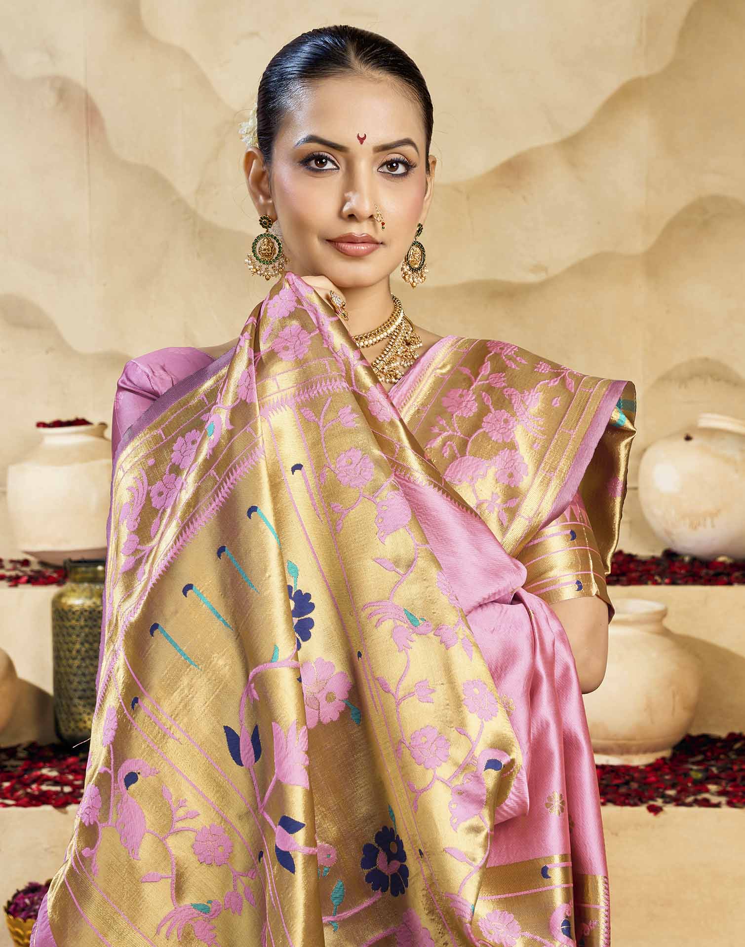 Baby Pink Silk Woven Paithani Saree