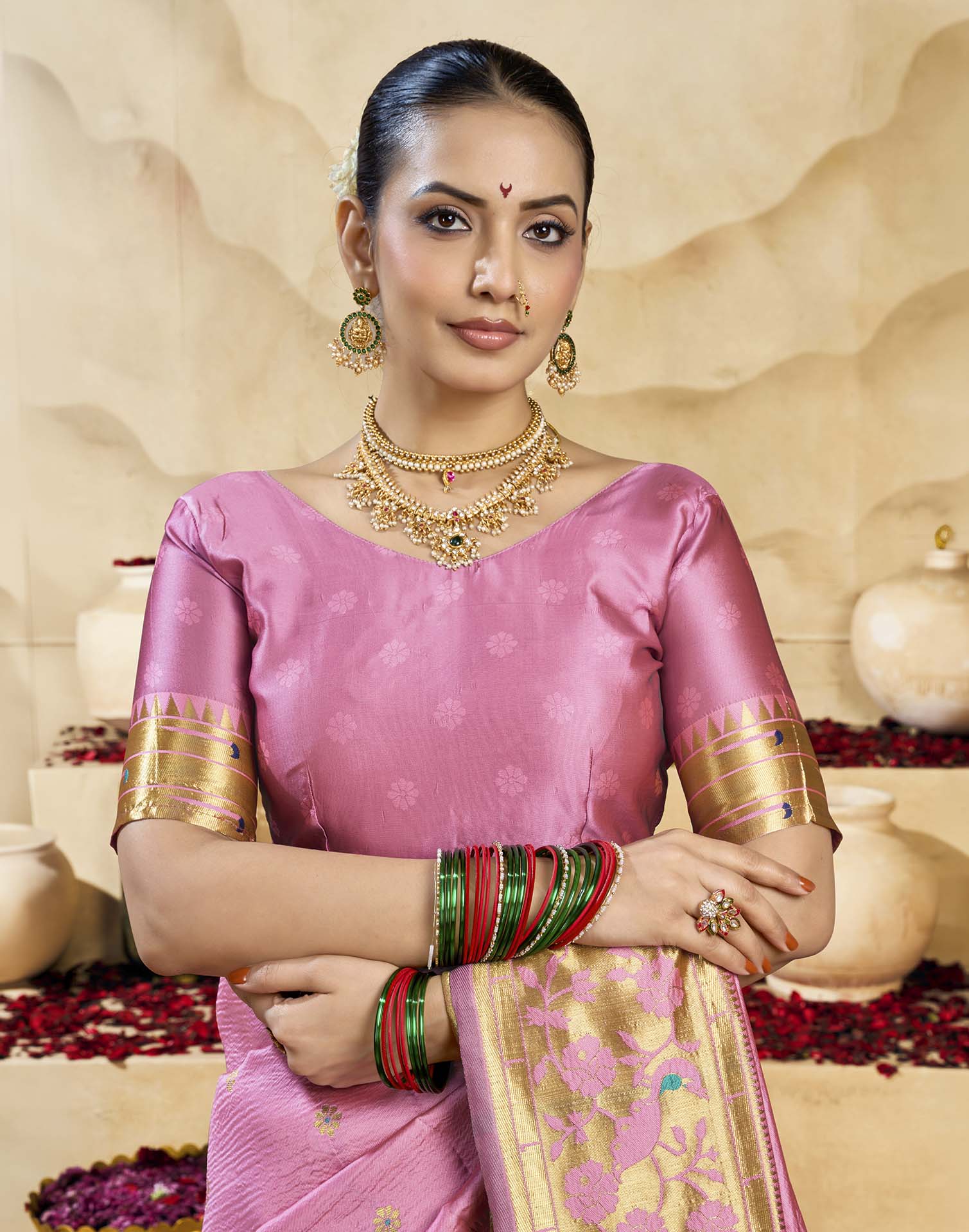 Baby Pink Silk Woven Paithani Saree