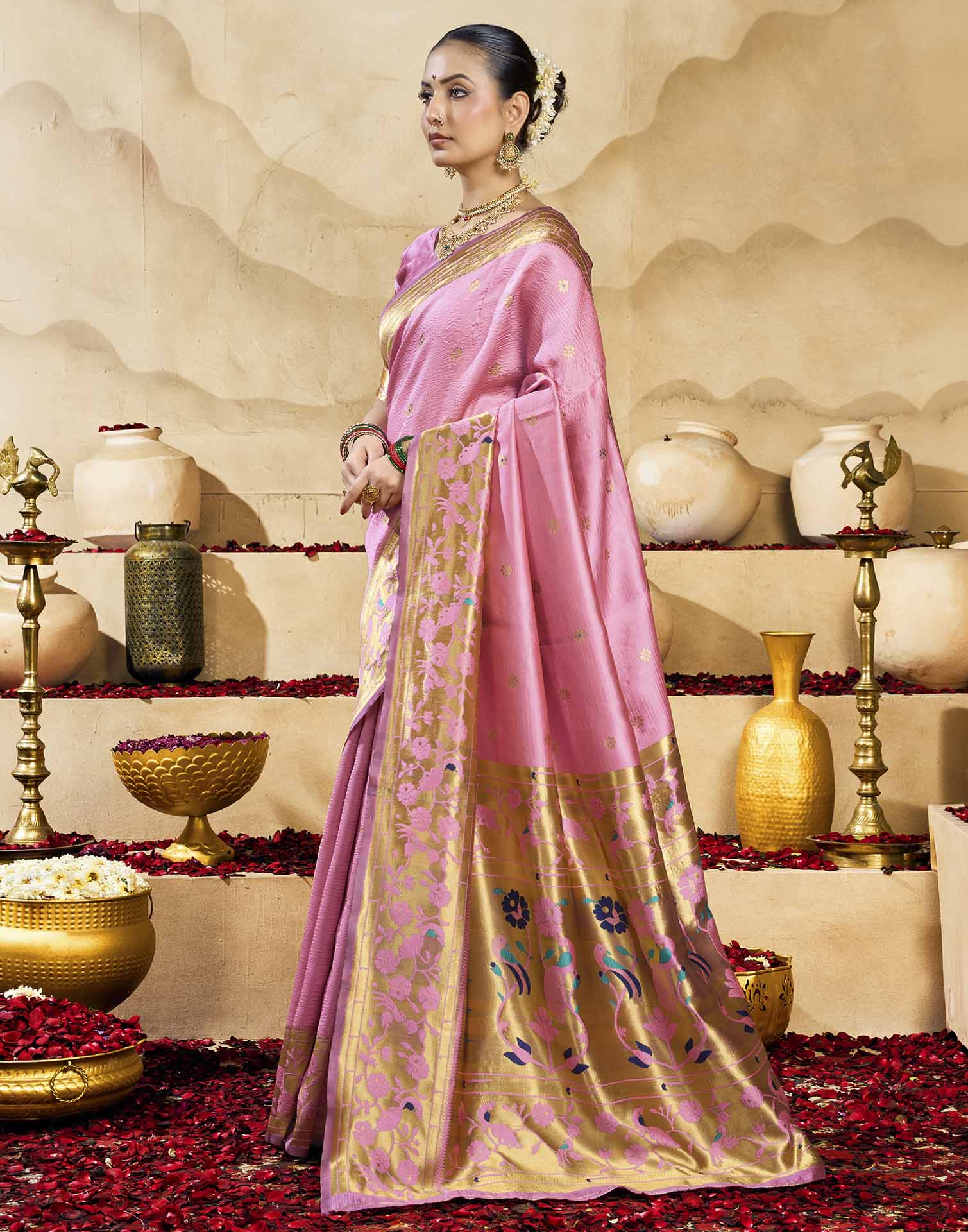 Baby Pink Silk Woven Paithani Saree