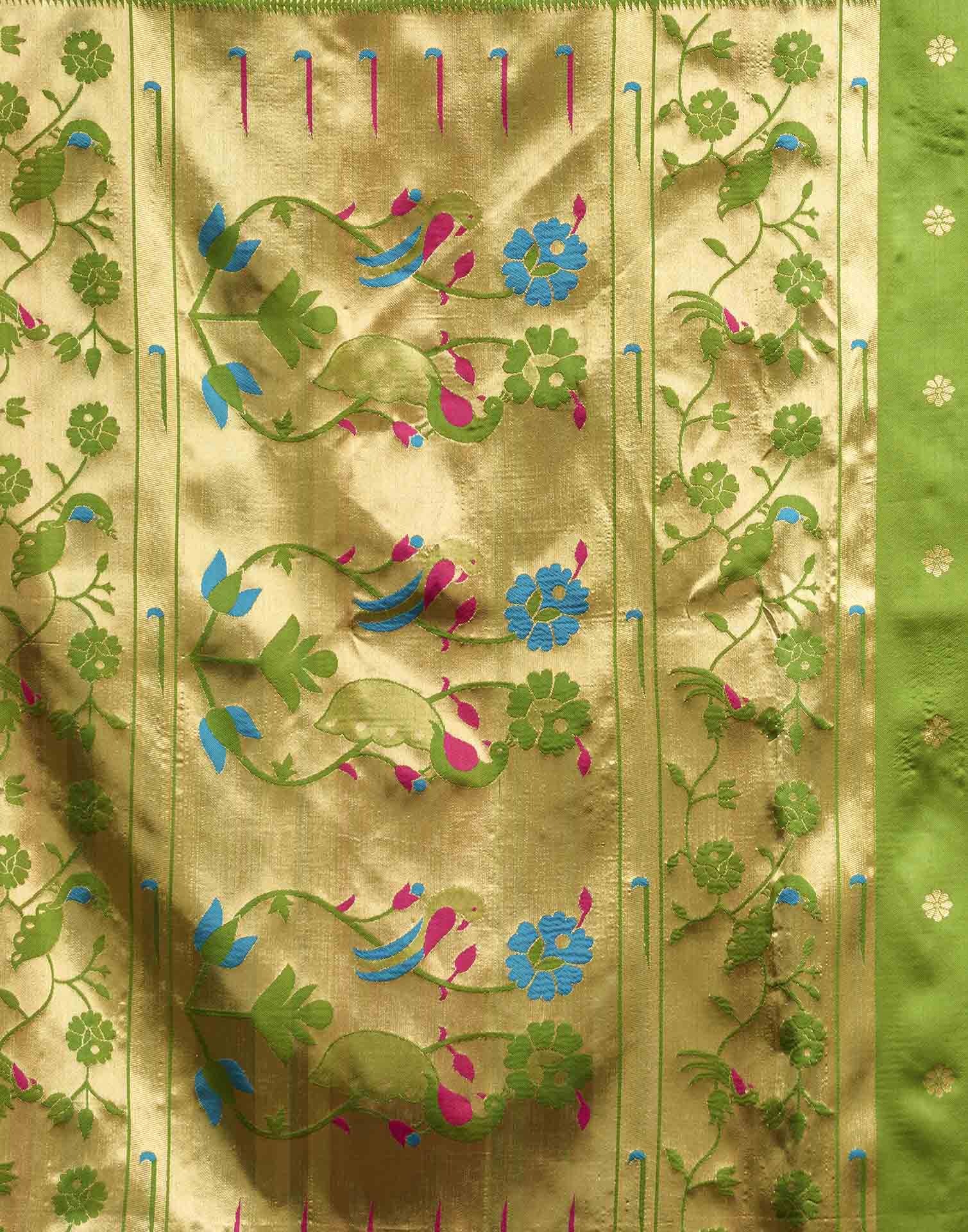 Parrot Green Silk Woven Paithani Saree