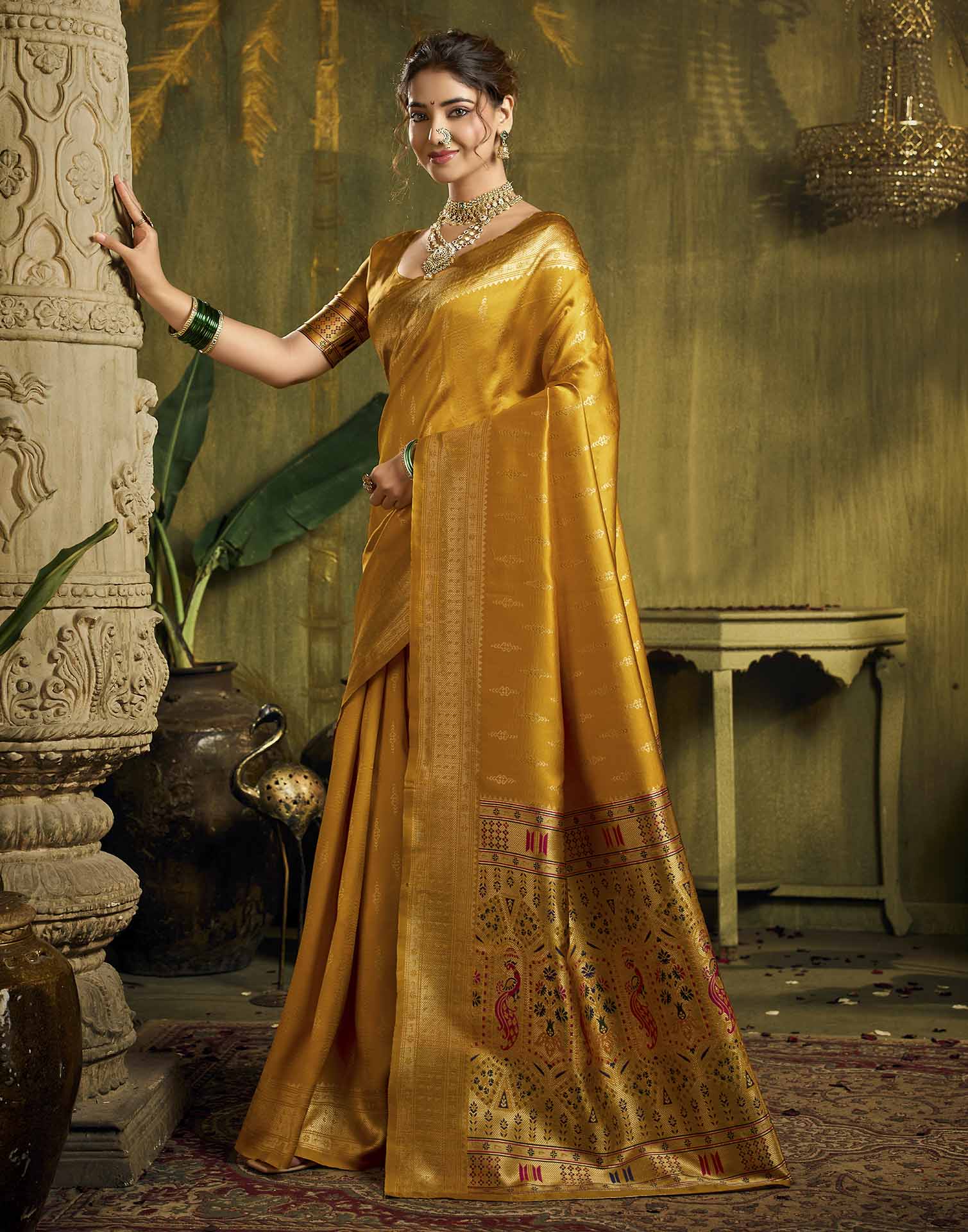 Turmeric Yellow Silk Woven Paithani Saree