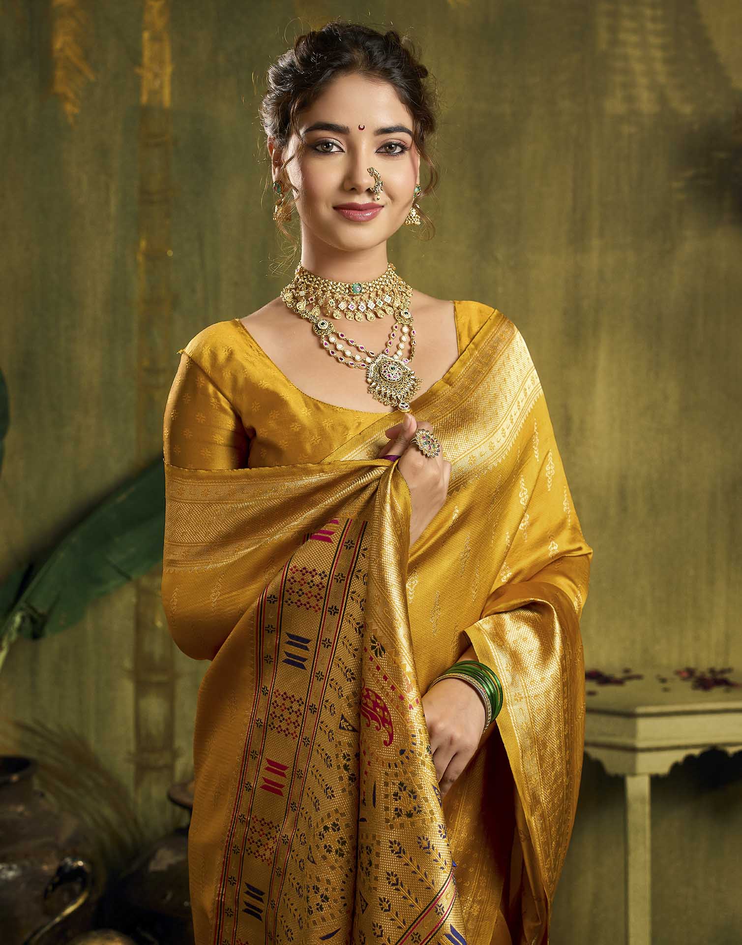 Turmeric Yellow Silk Woven Paithani Saree