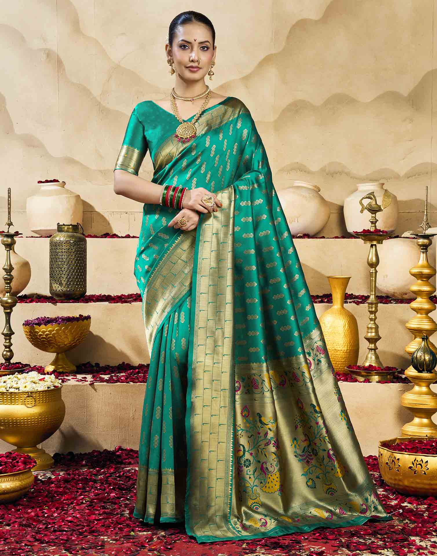 Turqouise Silk Woven Paithani Saree