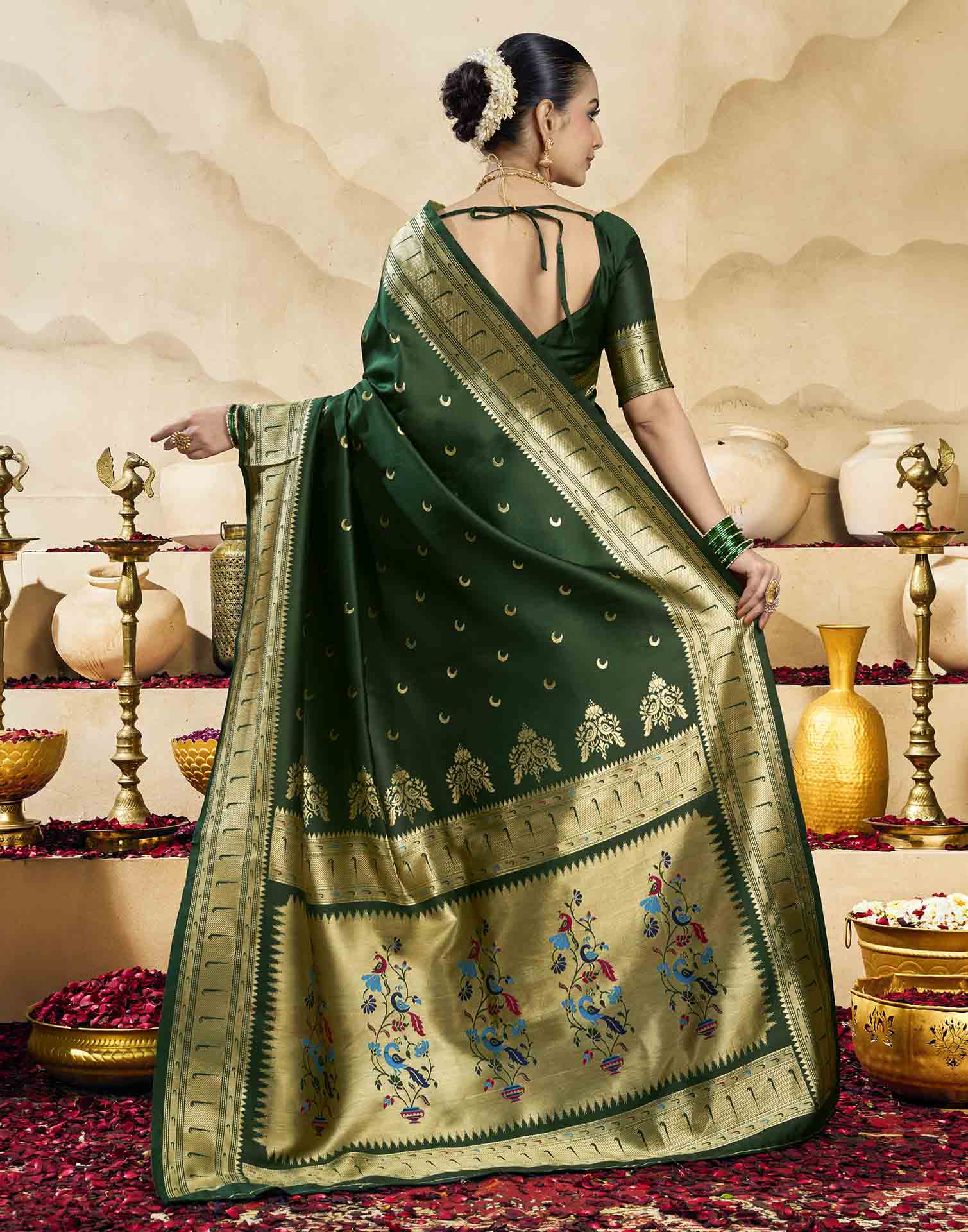 Dark Green Silk Woven Paithani Saree