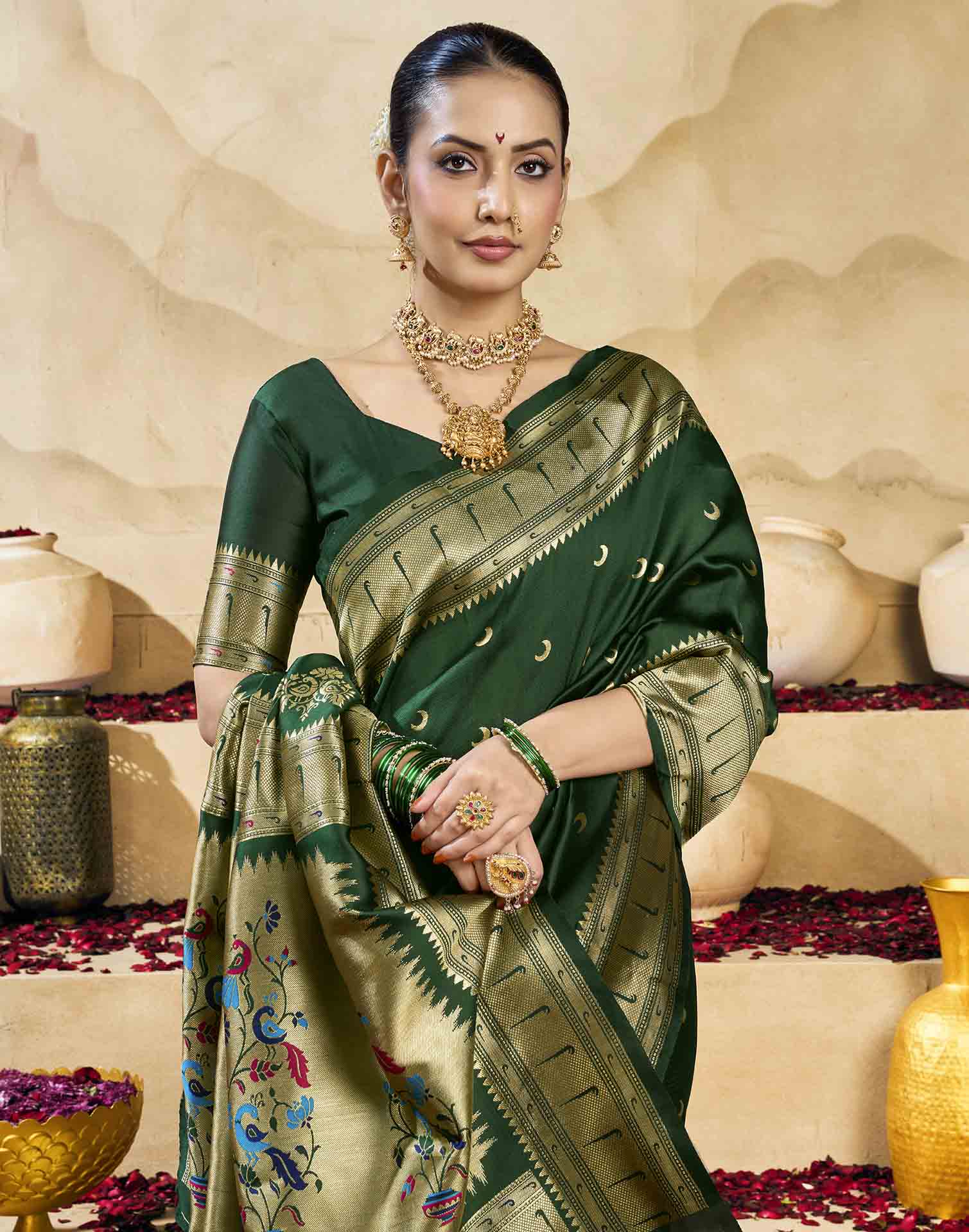 Dark Green Silk Woven Paithani Saree
