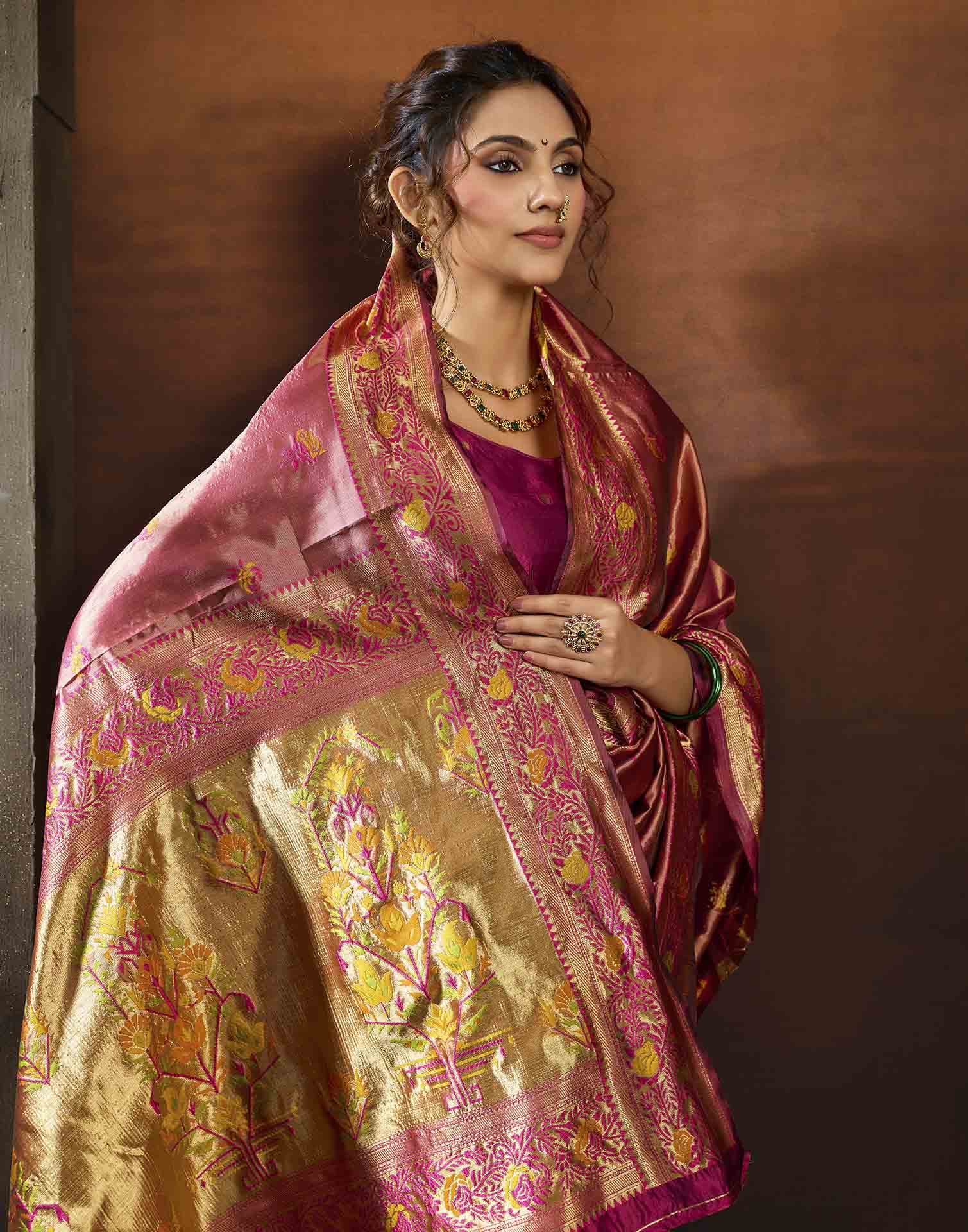 Rust Silk Woven Paithani Saree