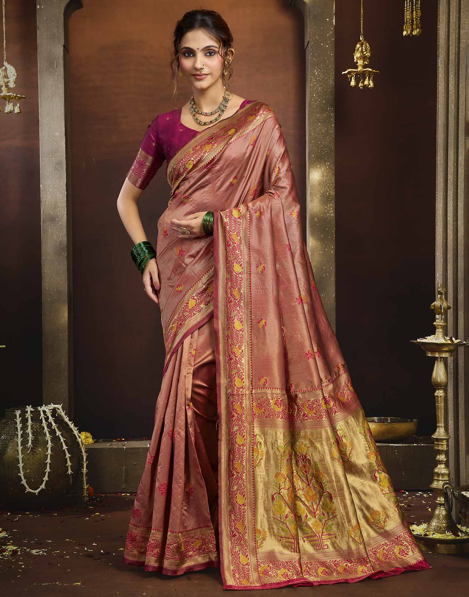Rust Silk Woven Paithani Saree