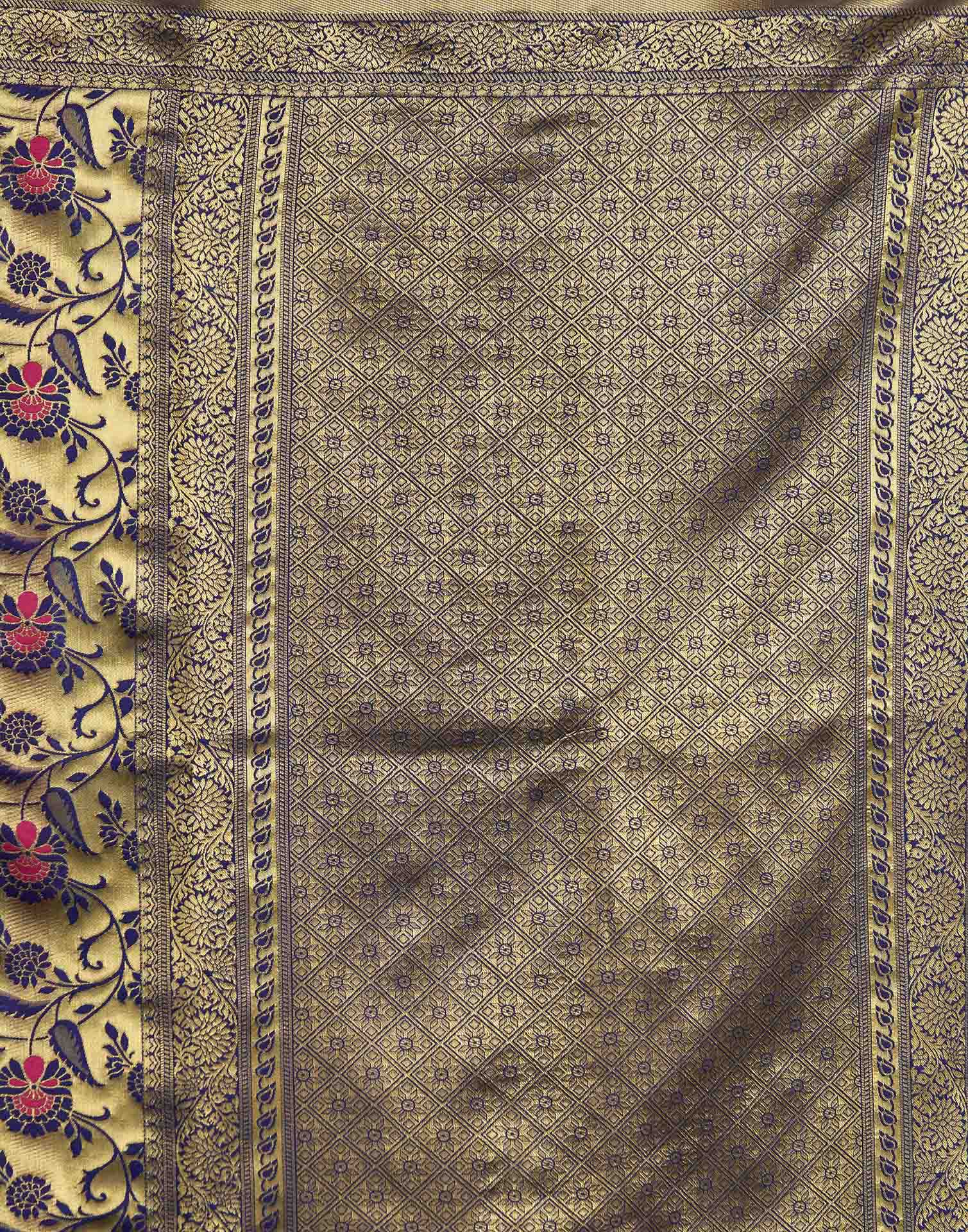 Navy Blue Silk Woven Banarasi Saree