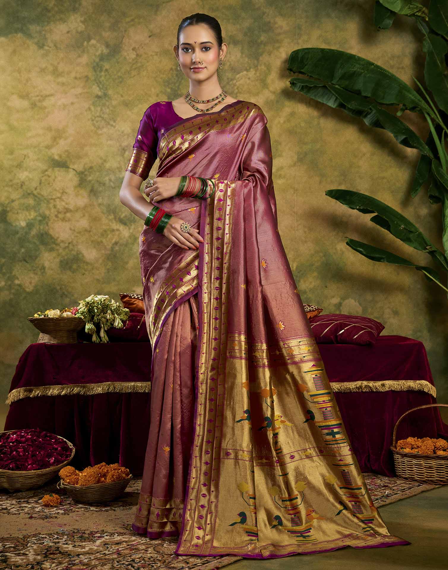 Dusty Rose Pink Silk Woven Paithani Saree