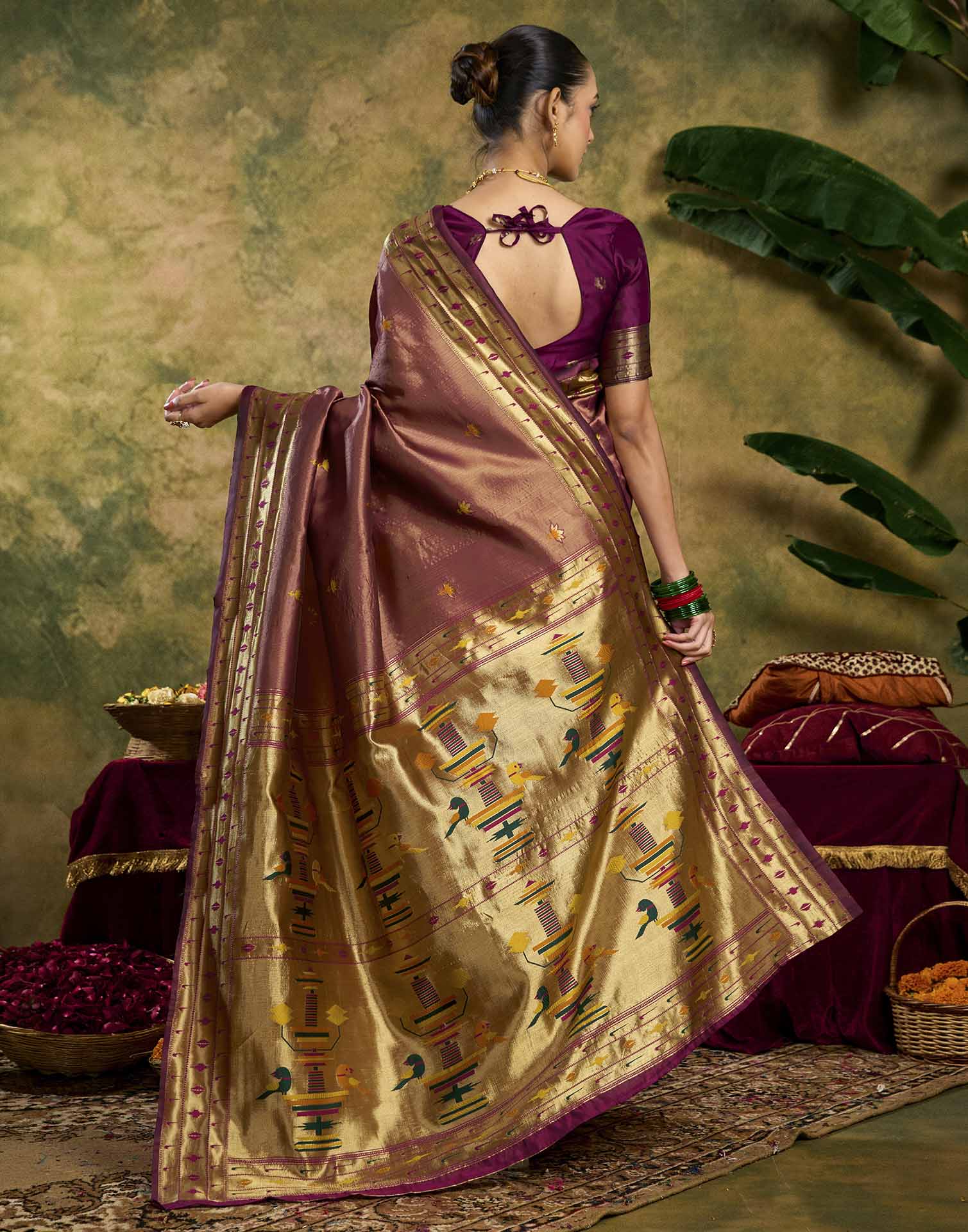 Dusty Rose Pink Silk Woven Paithani Saree