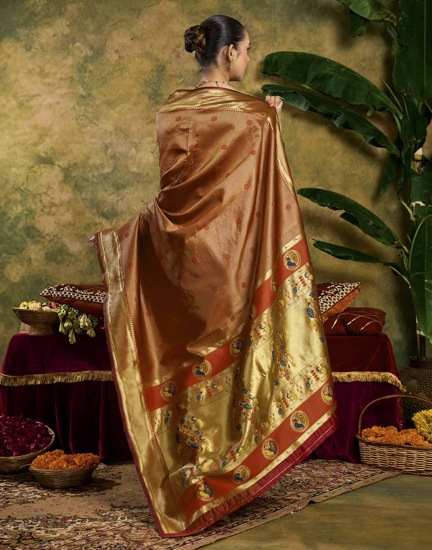 Rust Red Silk Woven Paithani Saree