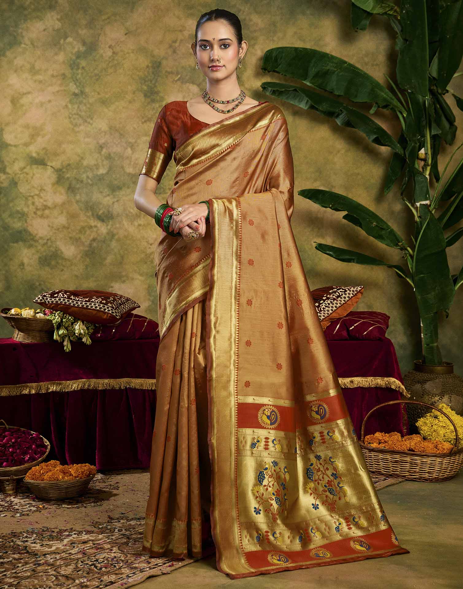Rust Red Silk Woven Paithani Saree