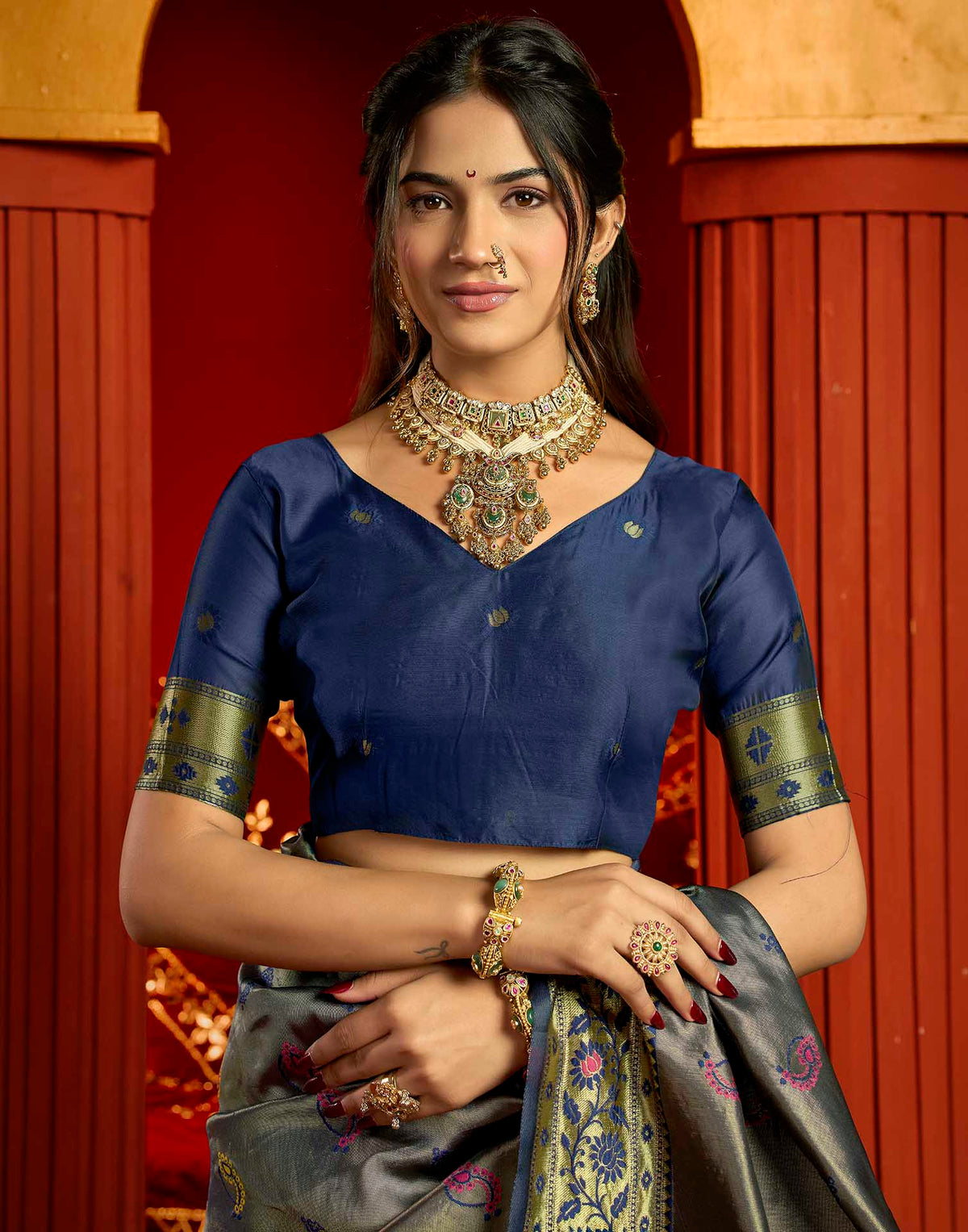 Navy Blue Silk Woven Paithani Saree