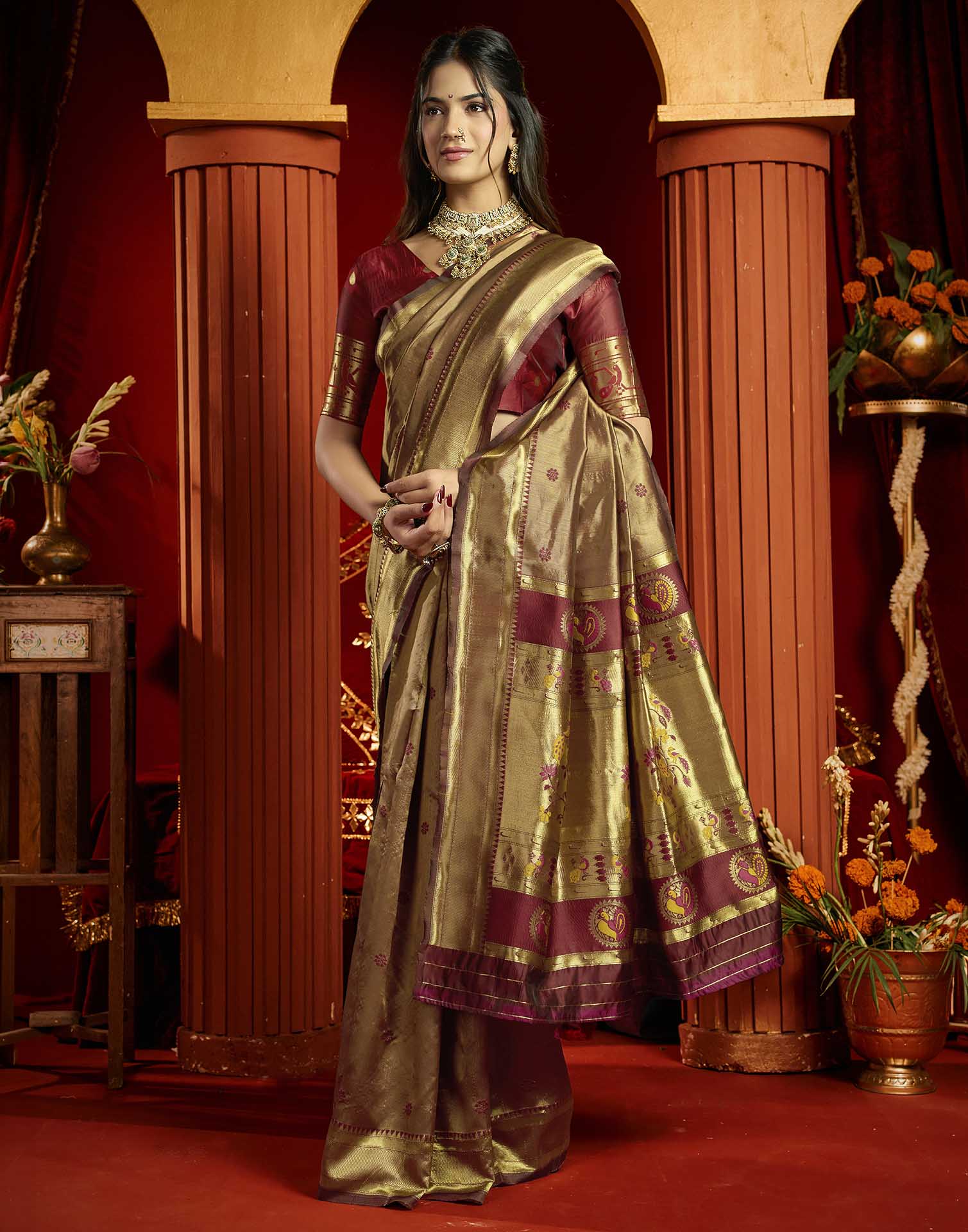 Maroon Silk Woven Paithani Saree
