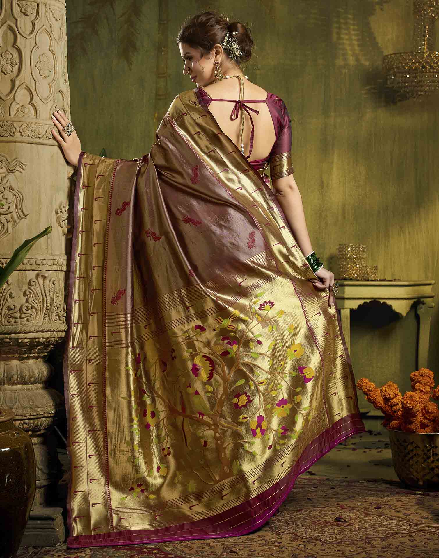 Maroon Silk Woven Paithani Saree
